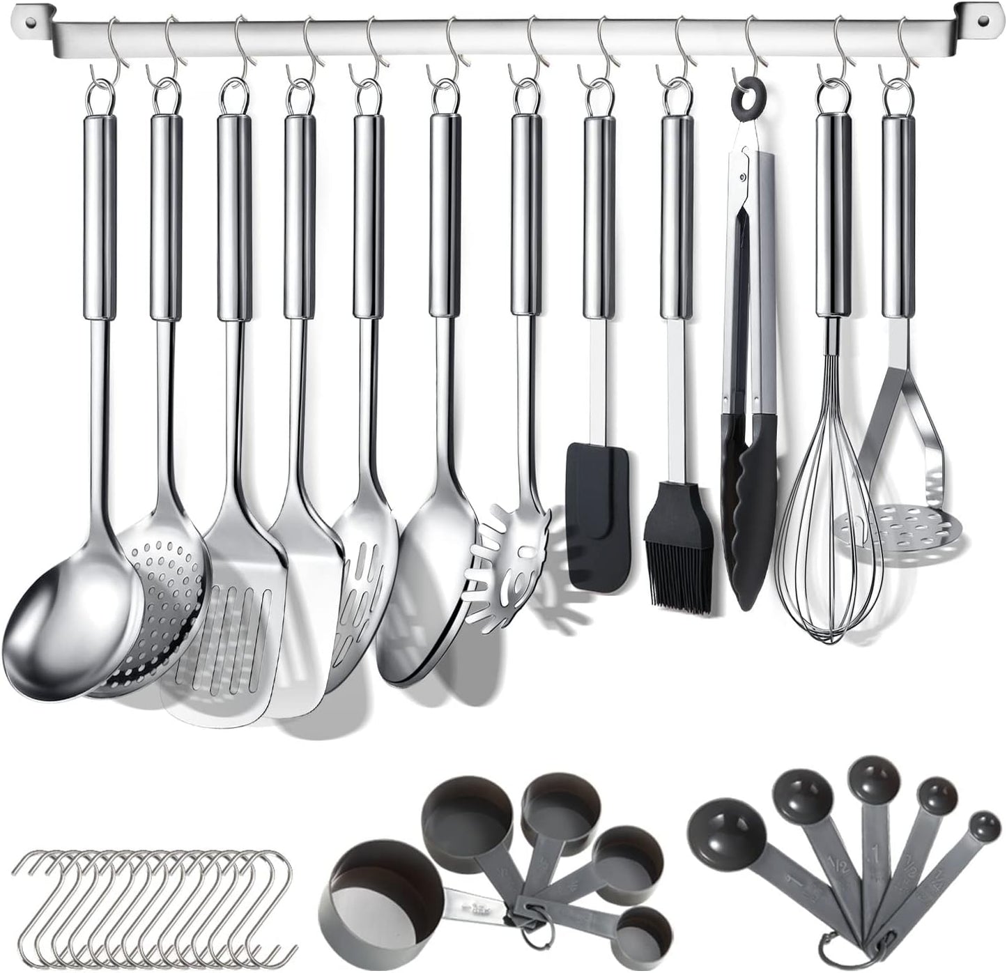 Küchenutensilien-Set mit Halter (38-teilig), 1. Silber