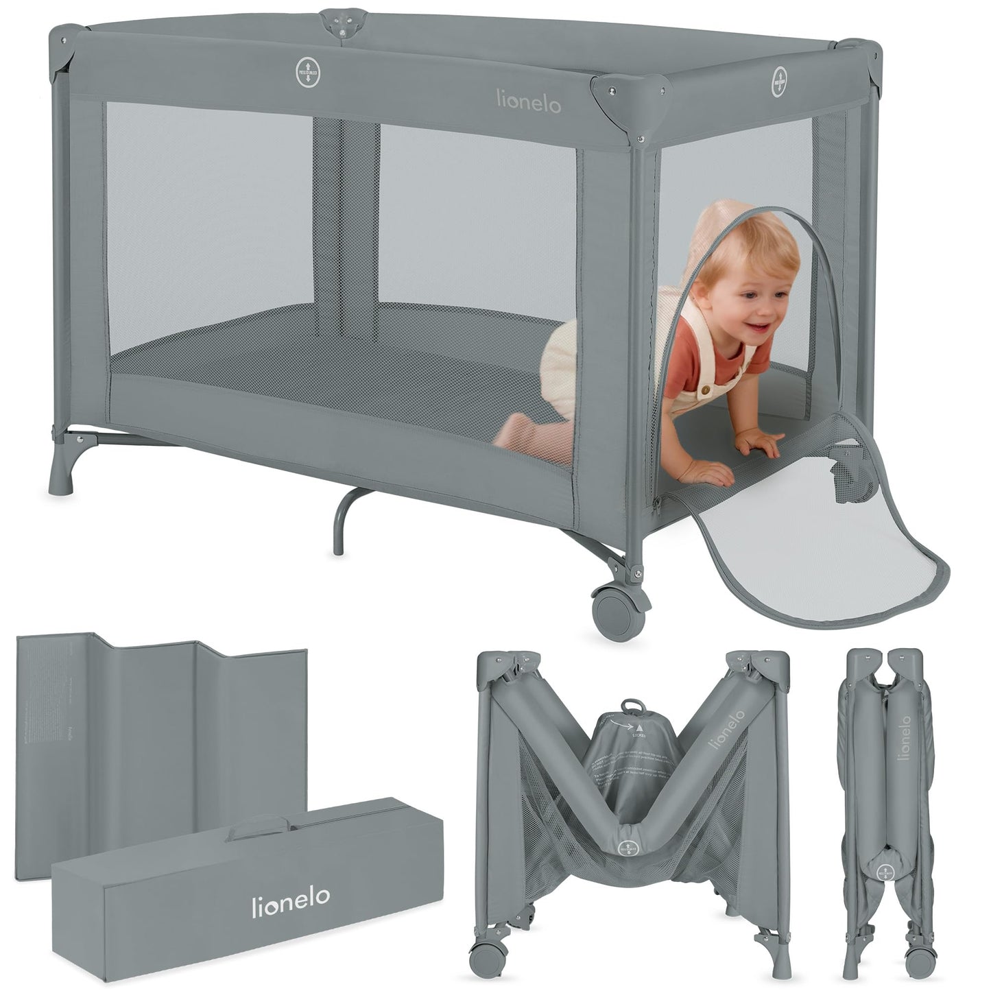 Amelie Baby-Reisebett faltbar mit Matratze, Grau