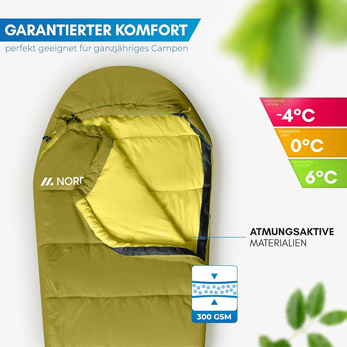 Ultraleichter Mumienschlafsack, Ocker 3-Jahreszeiten Schlafsack