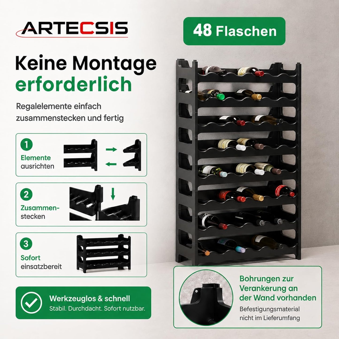 Weinregal für 48 Flaschen, Schwarz 48 Flaschen
