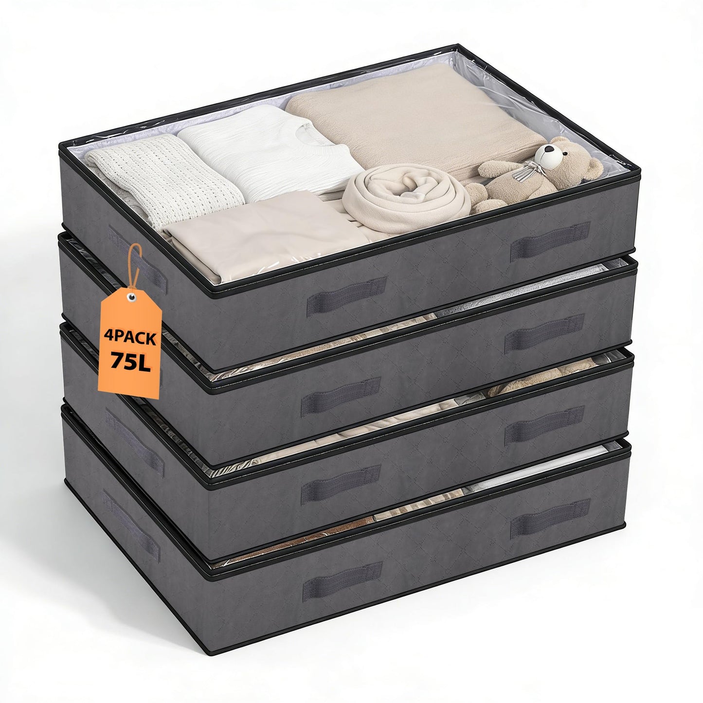 Unterbett Aufbewahrungstaschen-Set, 75L (L100 x B50 x H15 cm für Unterbett ) 4