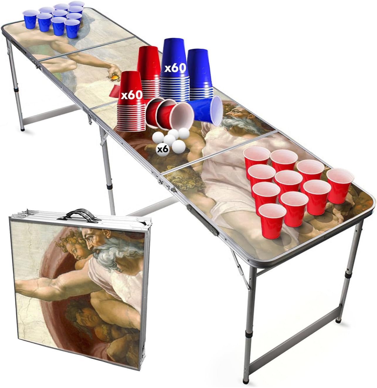 Bierpong Tisch-Set mit Bechern und Bällen, Table + 120 Cups + 6 Balls