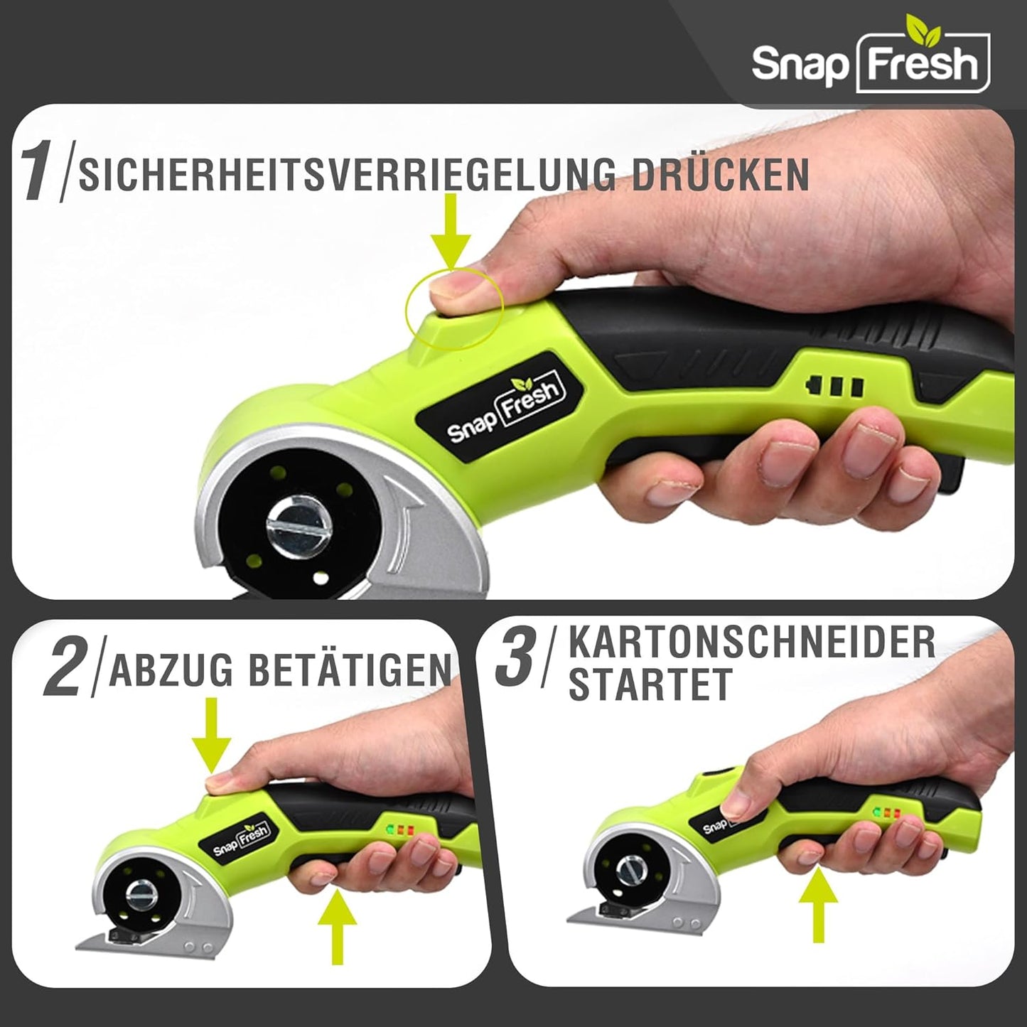 Akku Kartonschneider-Schere mit LED & Tasche, 27,5 cm