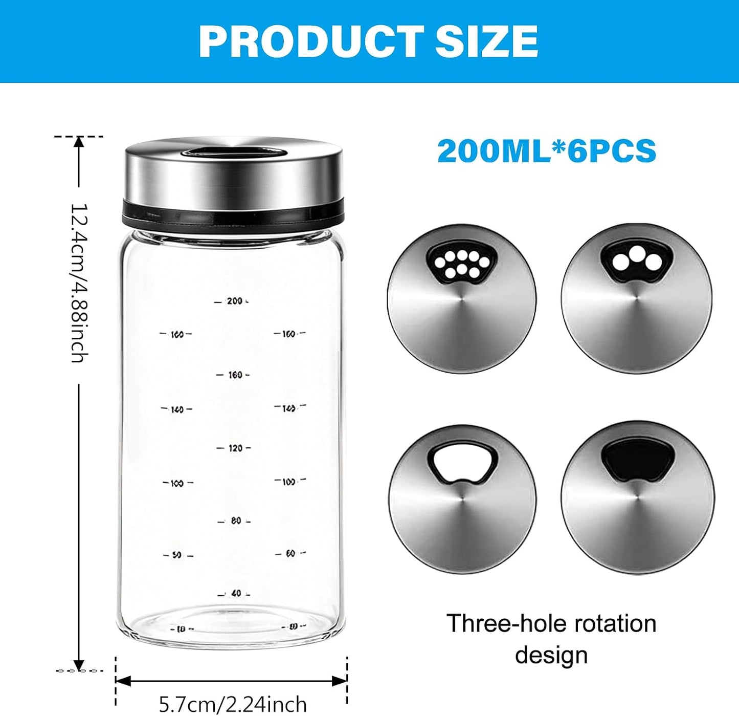 6er-Set Gewürzgläser mit Drehdeckel, 200ml