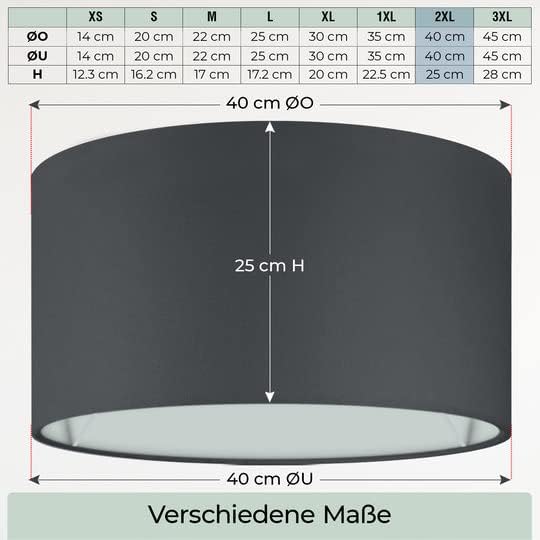 Premium Lampenschirm aus Baumwolle (40cm), Schwarz Ø40cm | Höhe 25cm