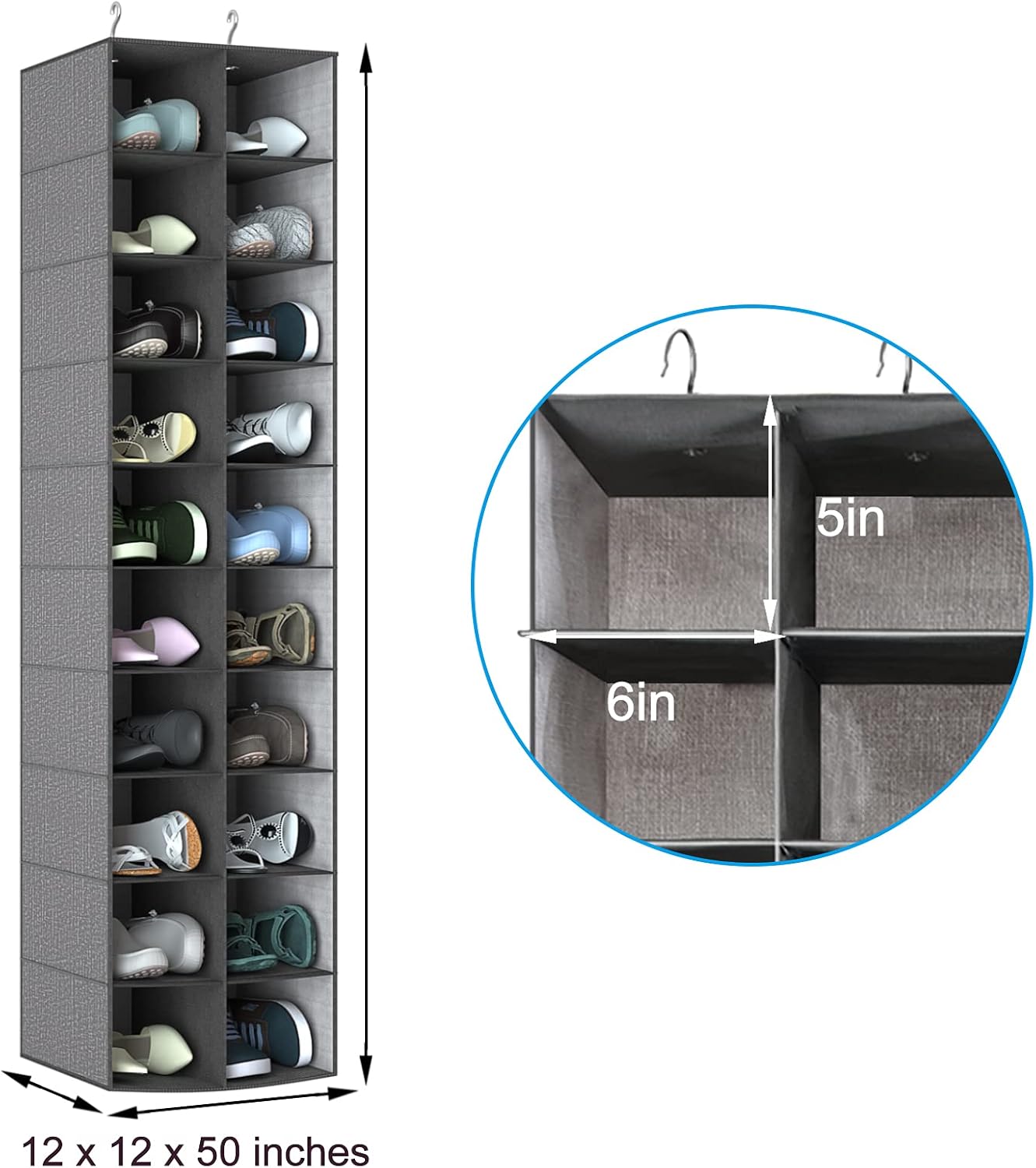 Hängender Schuh-Organizer für Schrank (20 Fächer), Grau 20 Sections