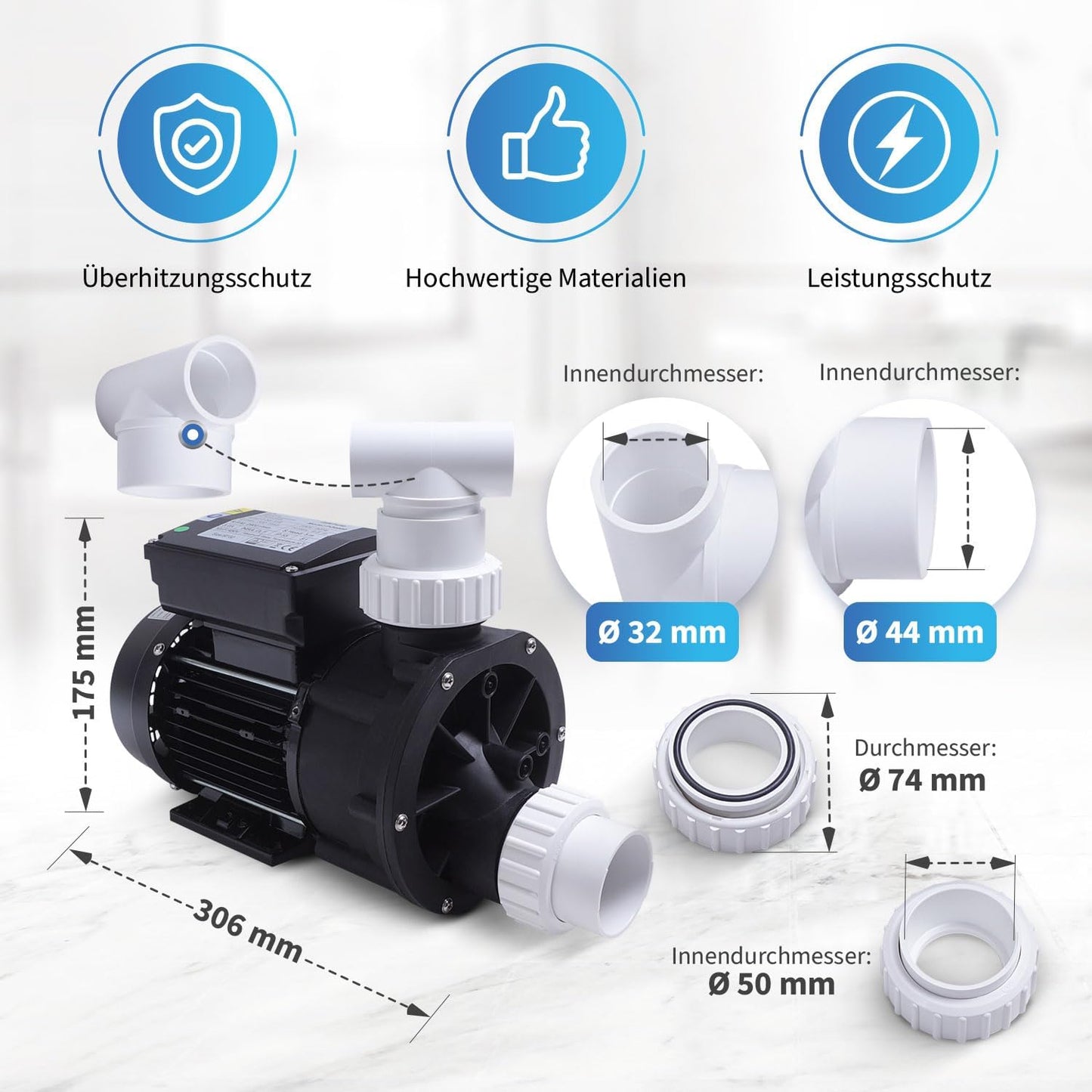 Poolpumpe, 0.55 Kw / 0.75 Hp