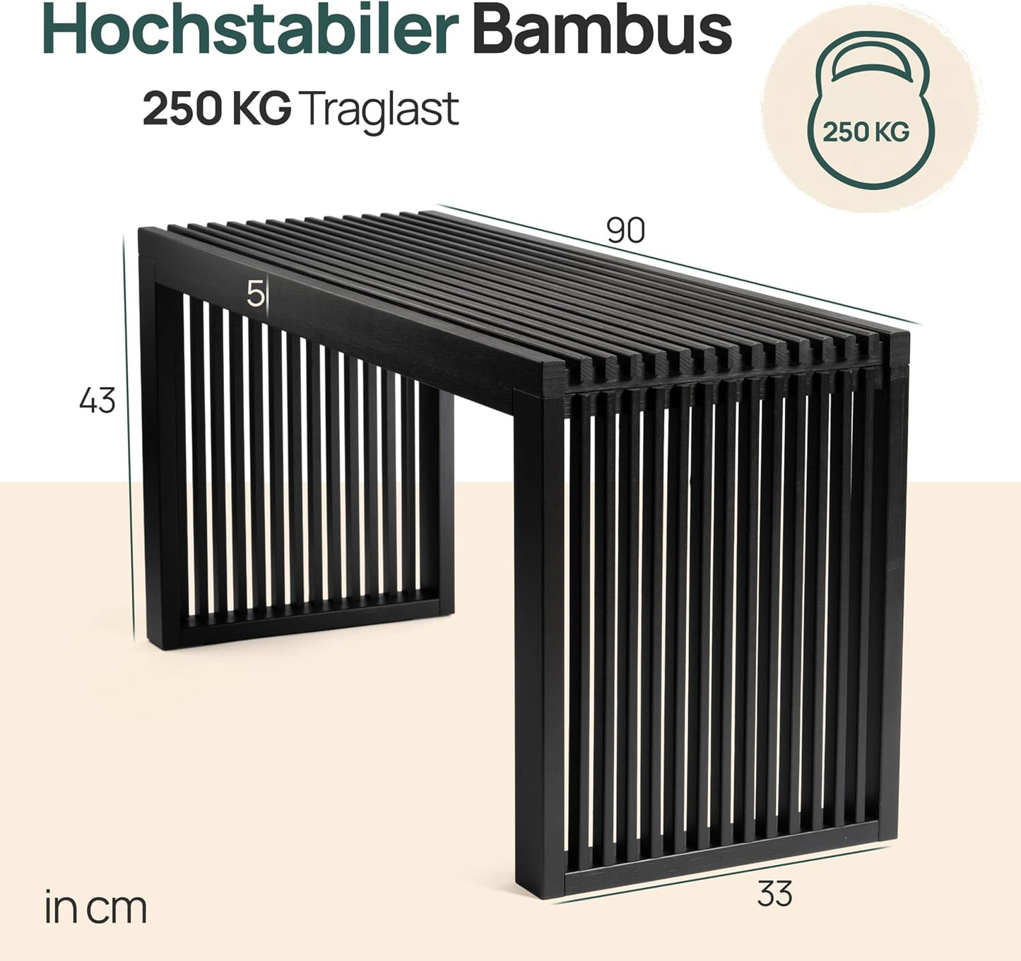 Sitzbank für Flur & Esszimmer, Schwarz Lang ohne Schuhablage
