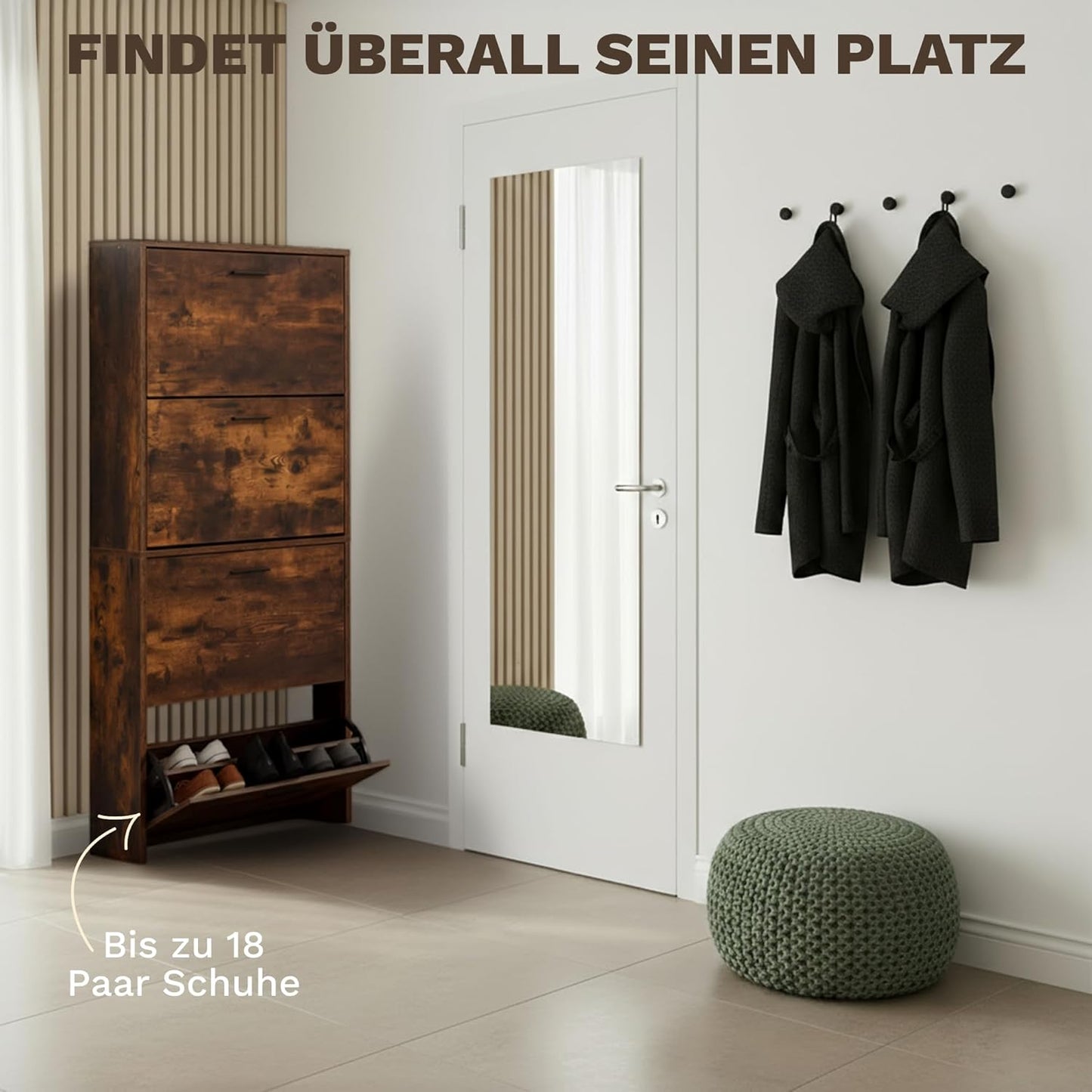 Schmaler Schuhschrank mit 4 Fächern, 4 Fächer Rustikal