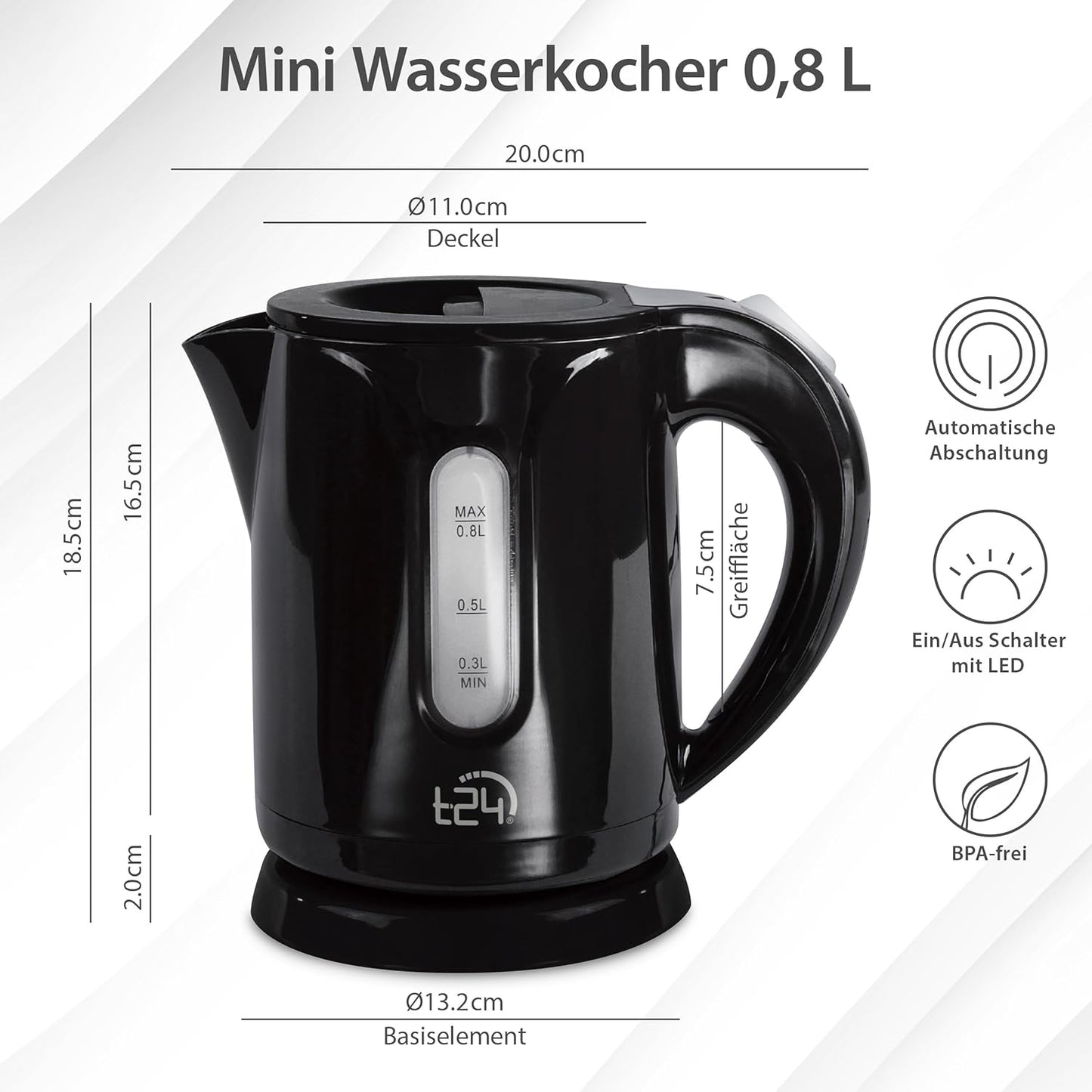Wasserkocher 0,8 Liter, Schwarz