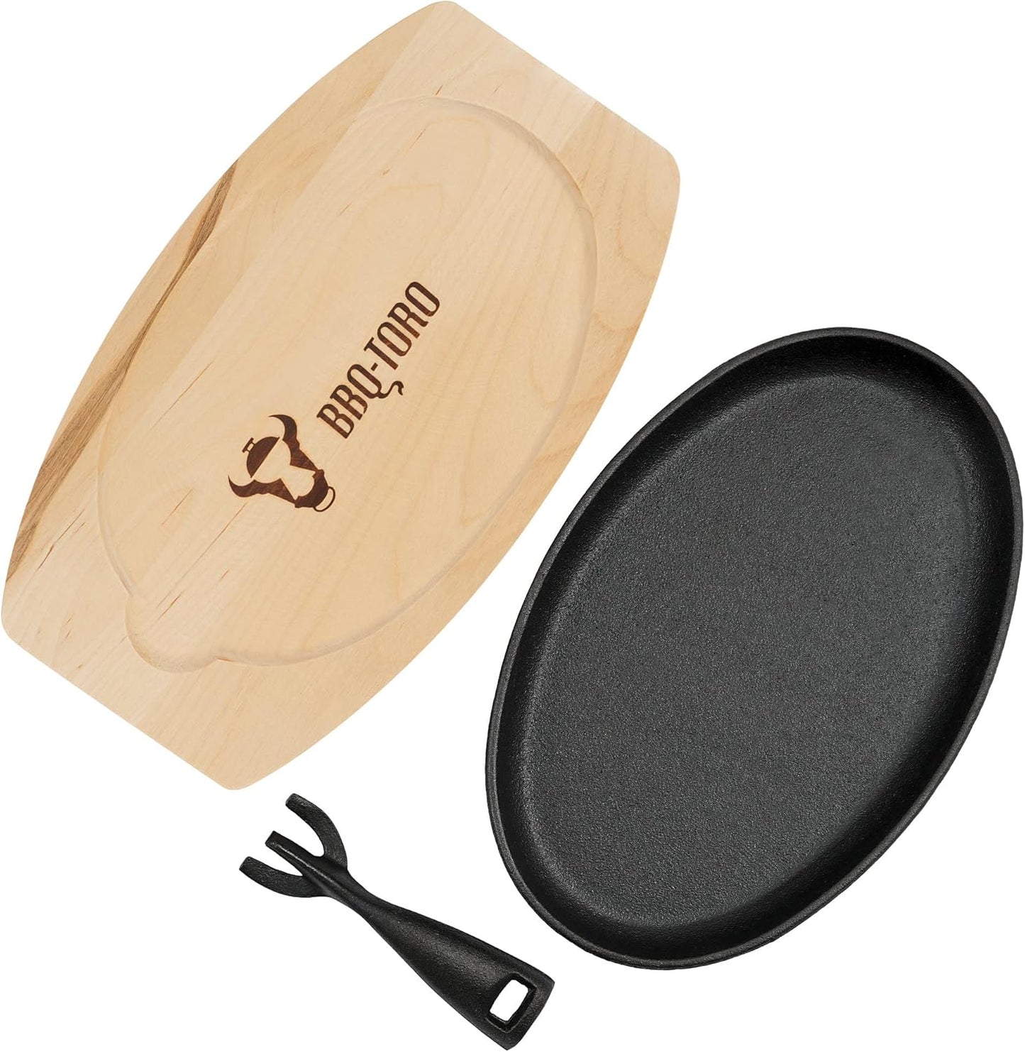 Servierpfännchen mit Holzunterlage und abnehmbarem Griff, 1 Gusseisen