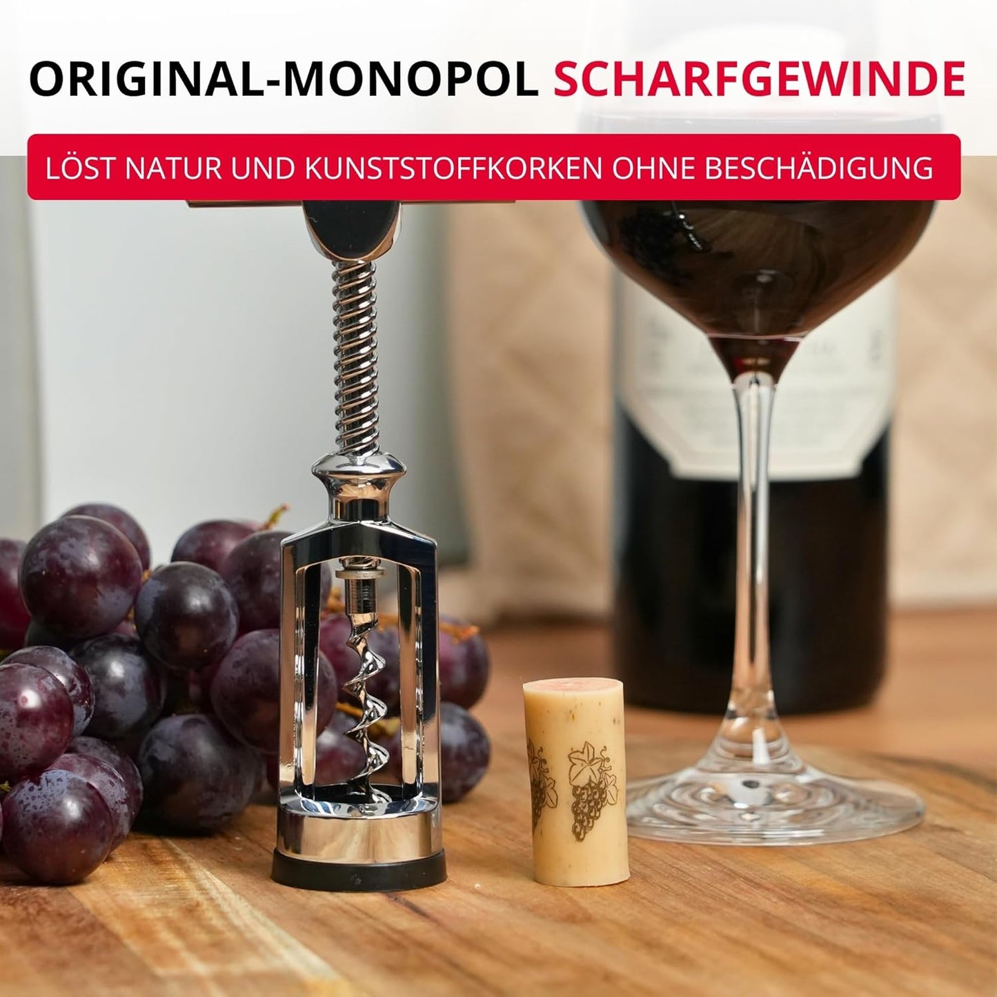 Glockenkorkenzieher mit Korkabstreifer, Verchromt