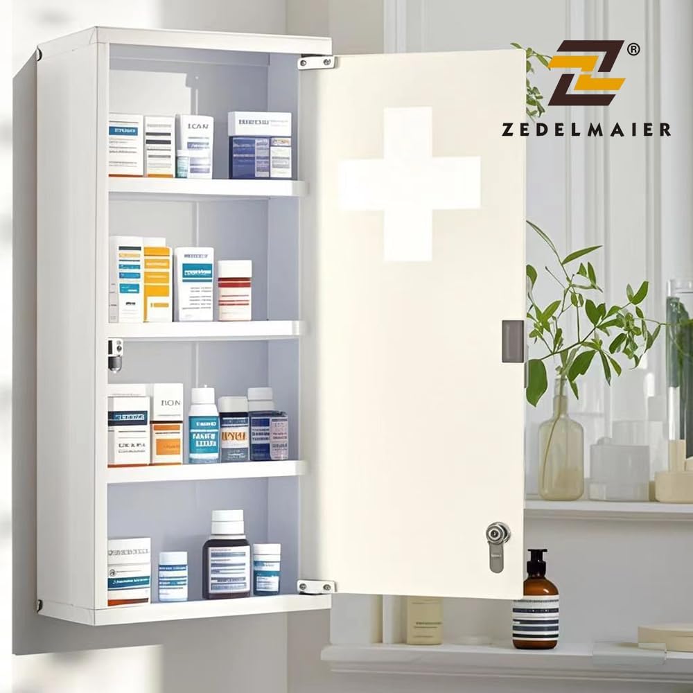 Medizinschrank aus Edelstahl, Weiß - 4 Fächer