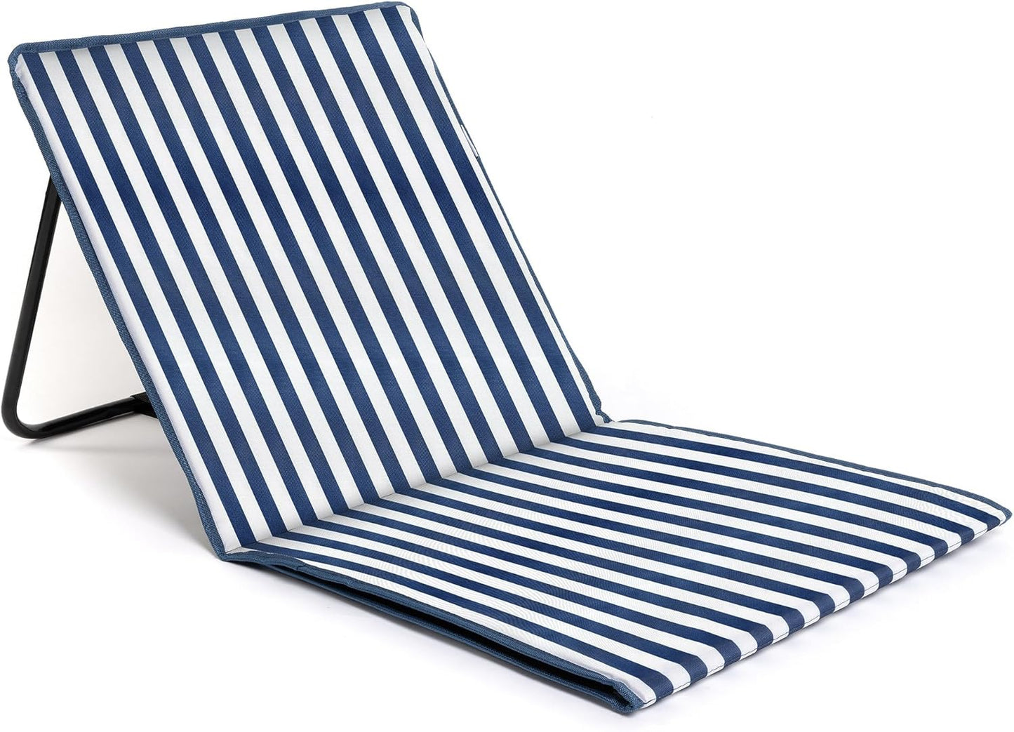 Faltbare Strandmatte mit klappbarer Rückenlehne , Reissverschlusstasche und Schultergurt, Blau Gestreift