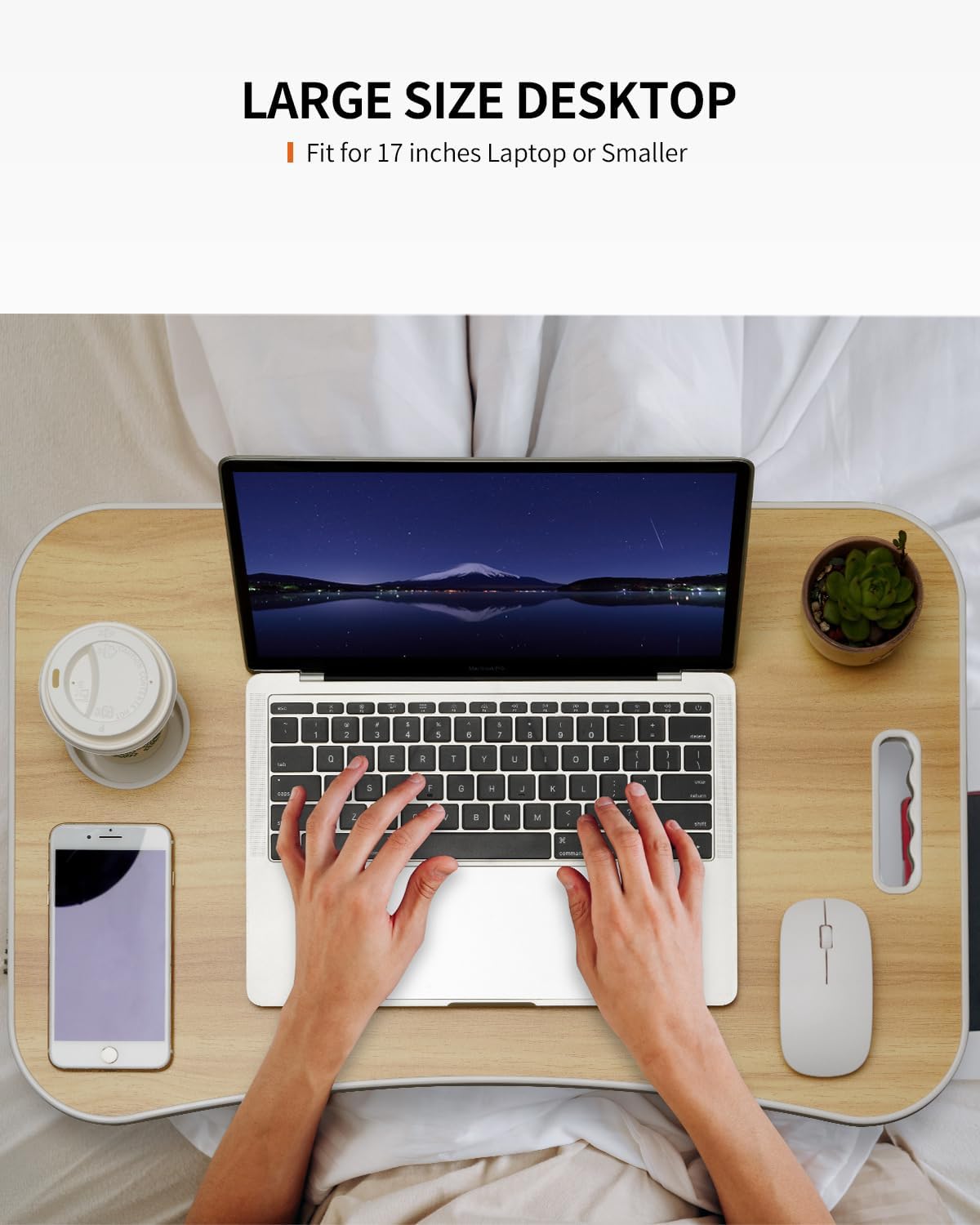 Faltbarer Laptoptisch mit Getränkehalter & Tablet-Steckplatz, Holz