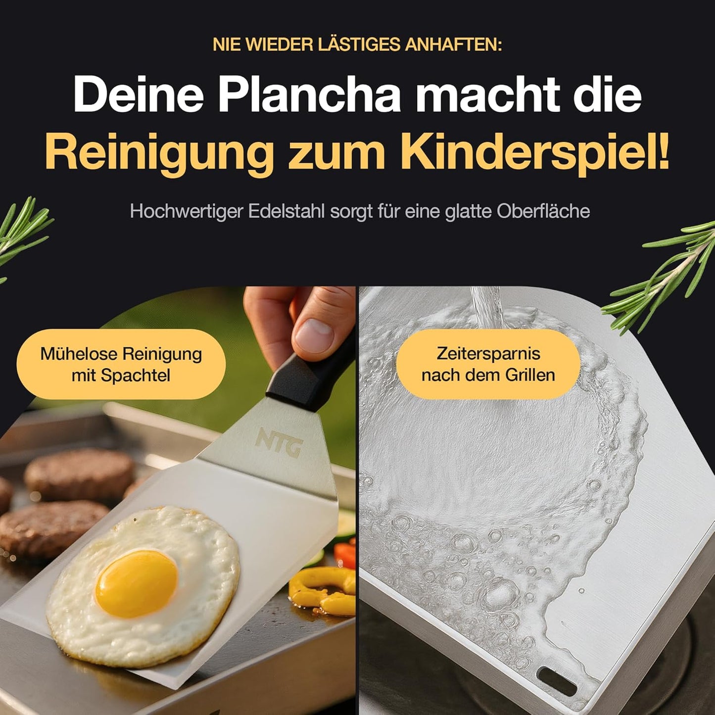 Grillplatte mit Fettablauf und Grillspachtel