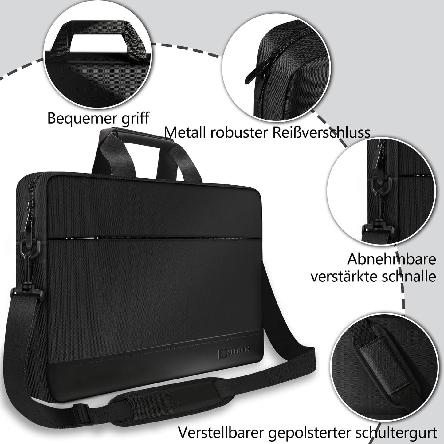 Laptop Schultertasche, wasserdicht, 15,6-16 zoll Schwarz