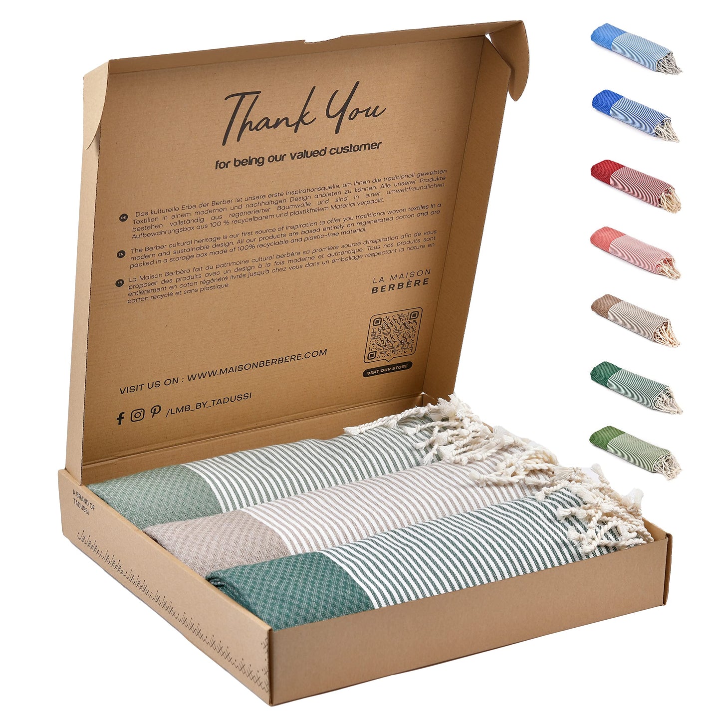 Hamamtuch-Set XXL (3er Set) für Sauna & Picknick, Set Of 3 -H- Mintgrün, Creme & Dunkelgrün Honeycomb