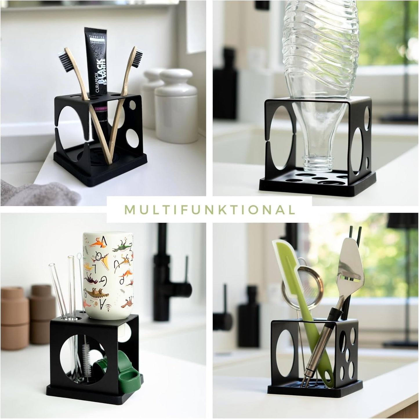 Multifunktionaler Flaschenhalter mit Abtropfgestell, Schwarz