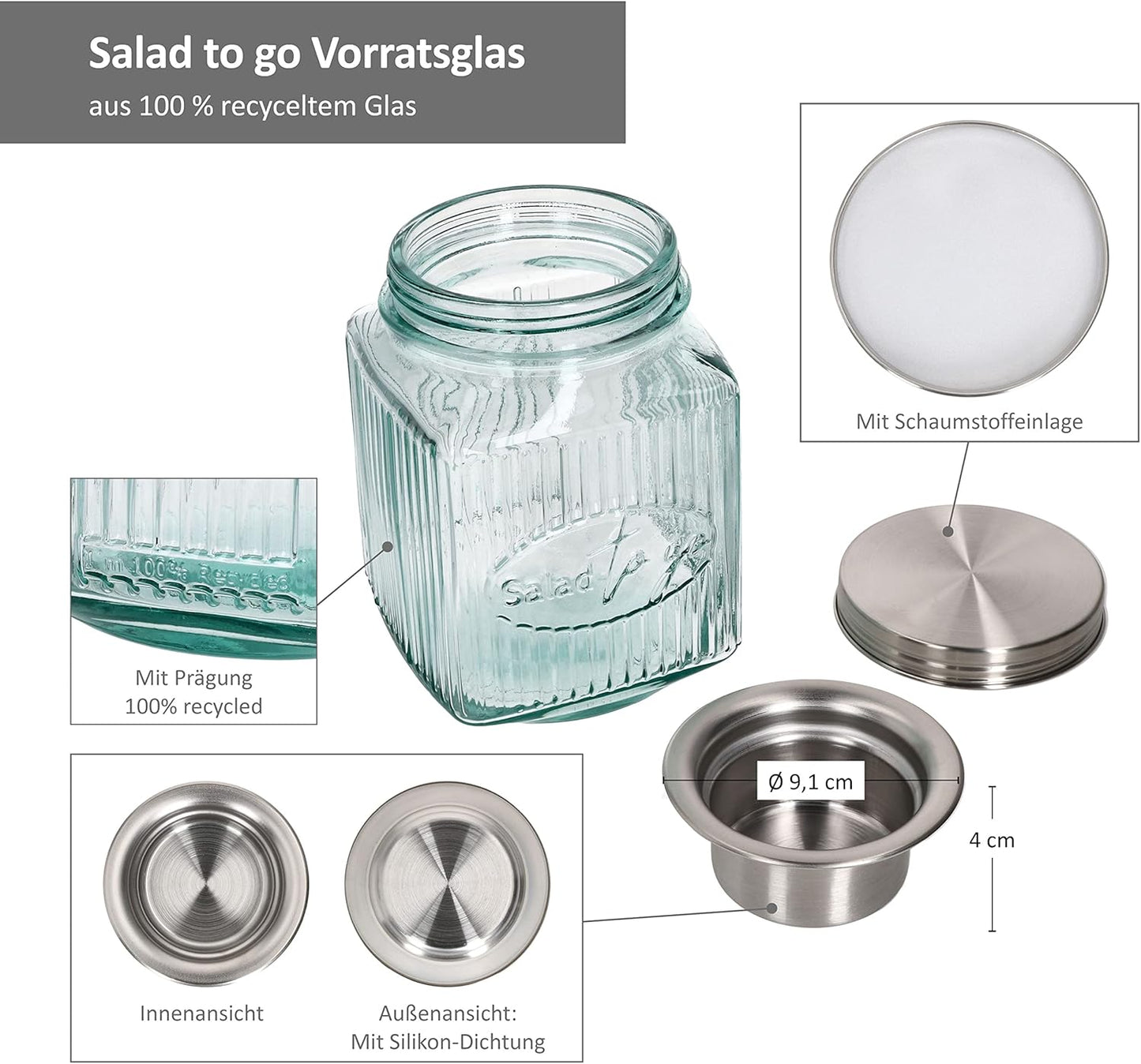 3-teiliges Salat to Go Vorratsglas