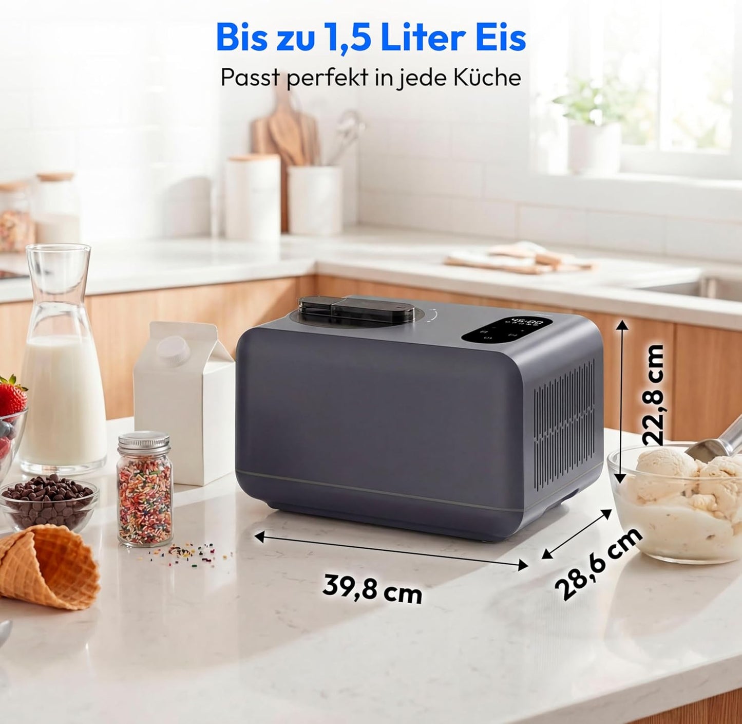 MD 100087 Speiseeisbereiter mit Kompressor und Touch-Display, Eiscreme, Joghurt & Slush