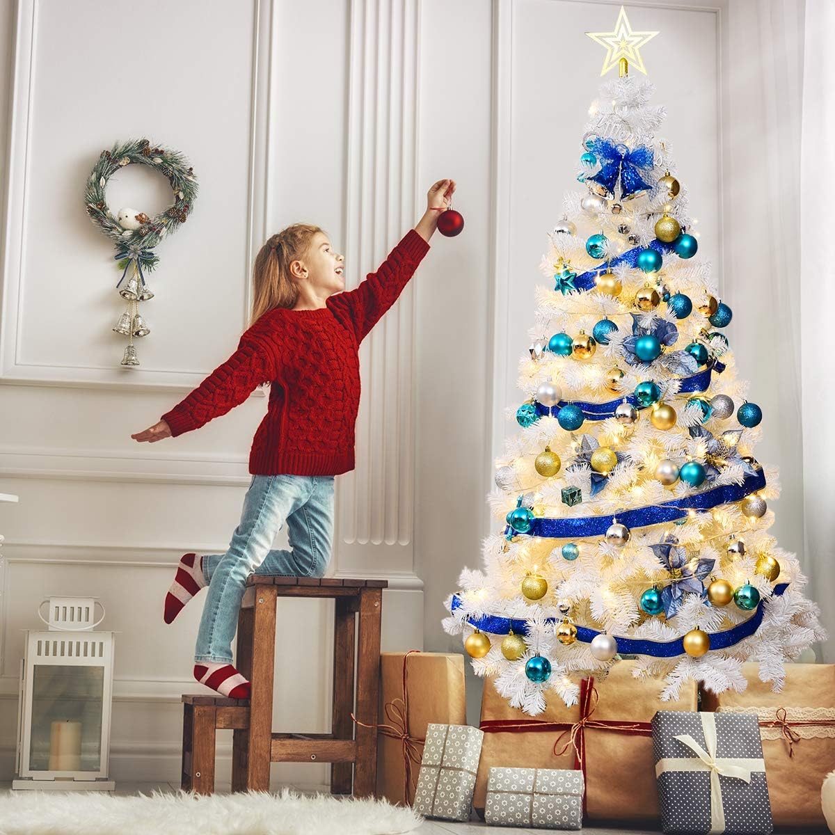 Künstlicher Weihnachtsbaum mit Metallständer, Weiß 180 cm
