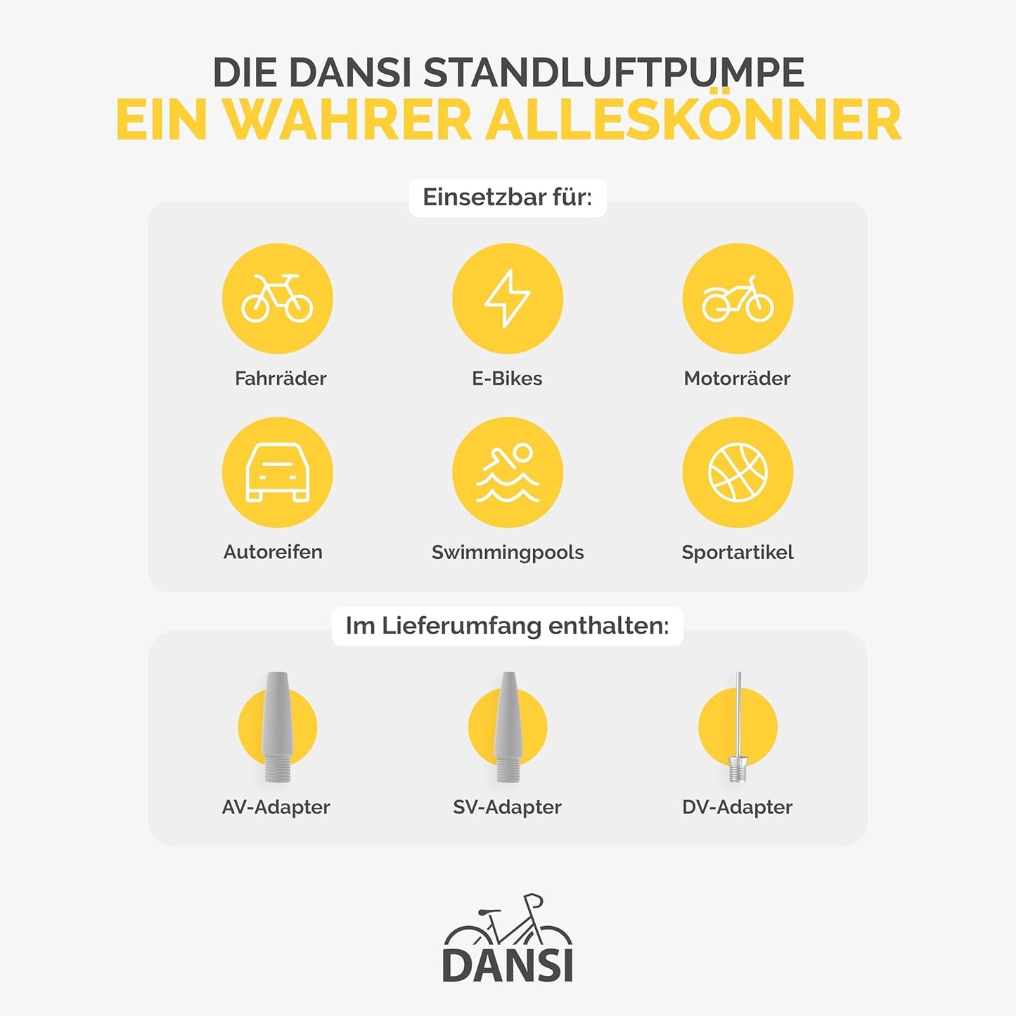 Stand-Fahrradpumpe mit Manometer und Adaptern, BASIC