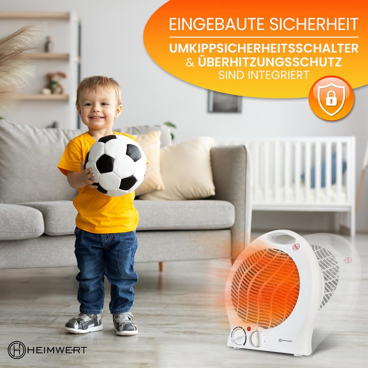 Energiesparender Heizlüfter mit Thermostat, Weiss