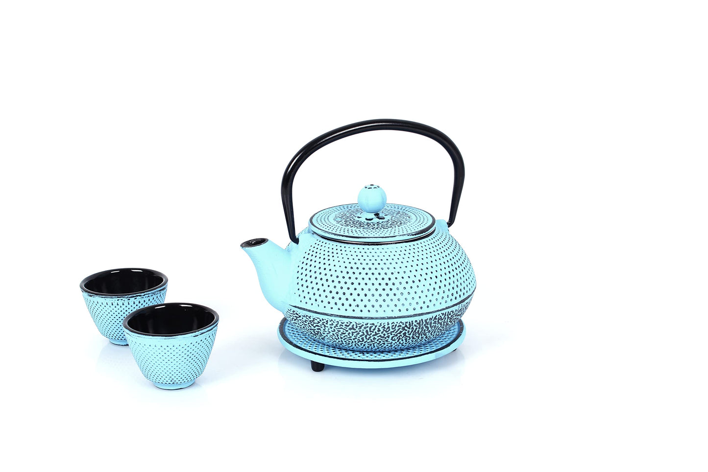 Teeservice aus Gusseisen mit Sieb und Untersetzer, 0,8 L Hellblau