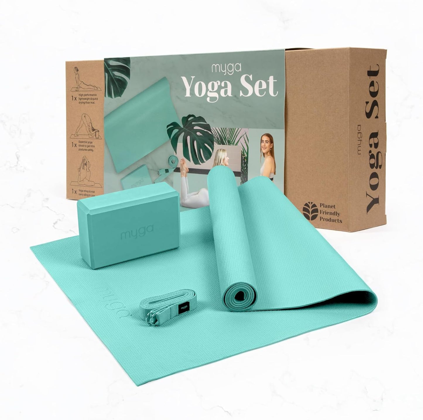 Yoga-Starter-Set mit Matte, Blöcken & Gurt, Türkis