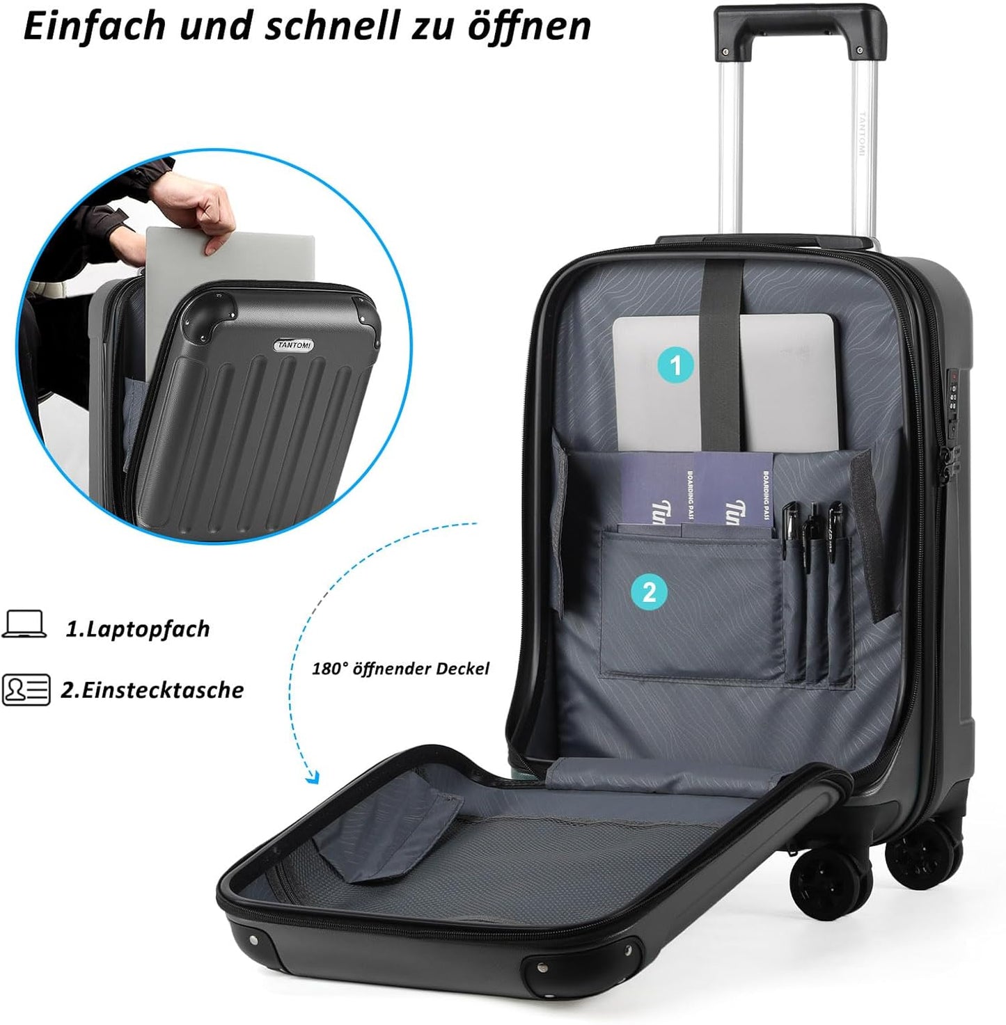 Handgepäckkoffer mit Laptopfach, Dunkelgrau M