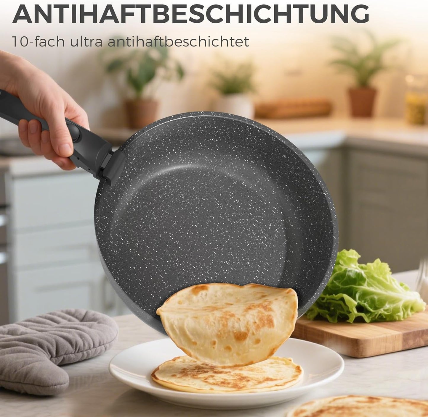 9-teiliges Antihaft-Topf- und Pfannenset, stapelbar, Grau