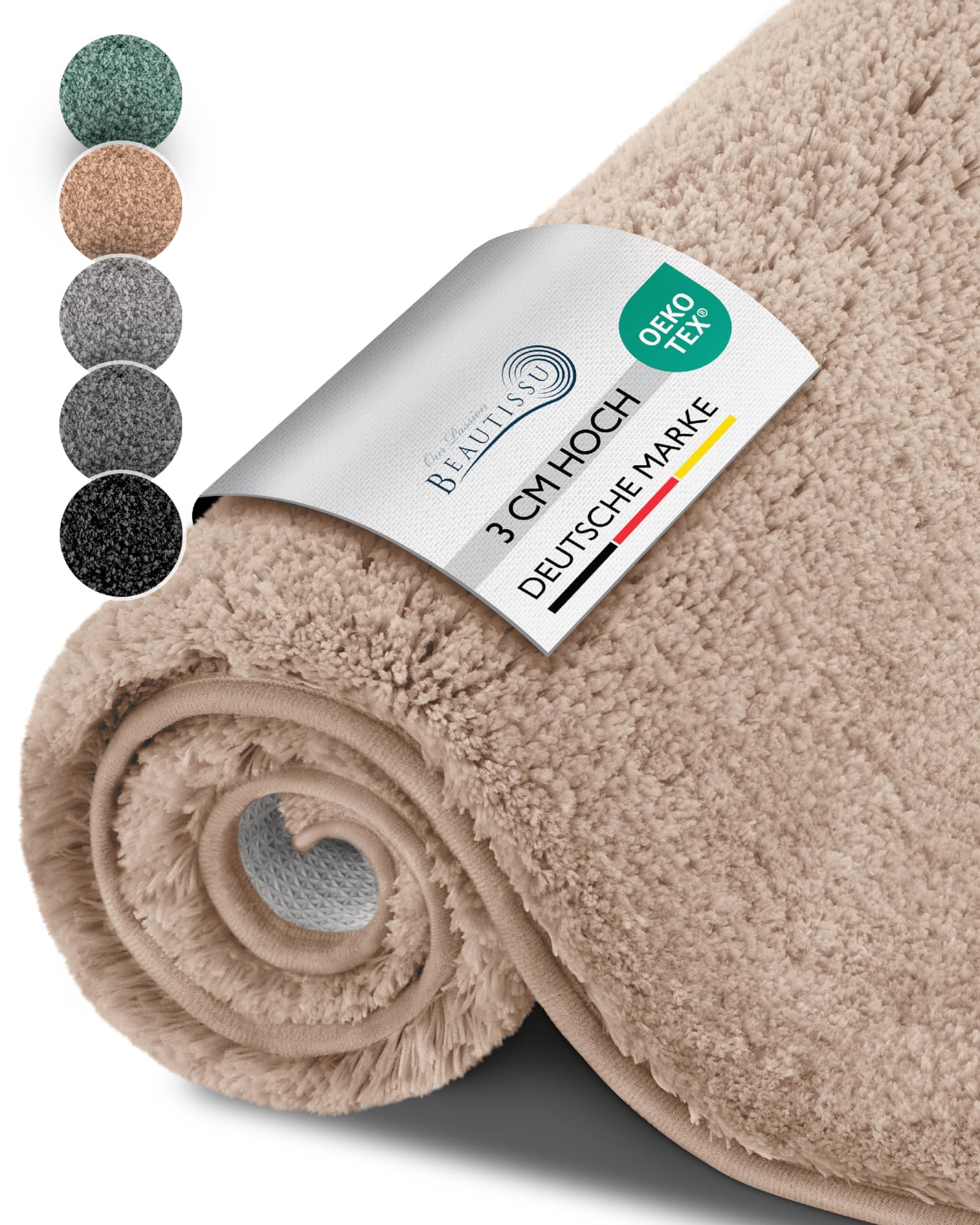 Rutschfeste Hochflor-Badematte, 60 x 100 cm Natur