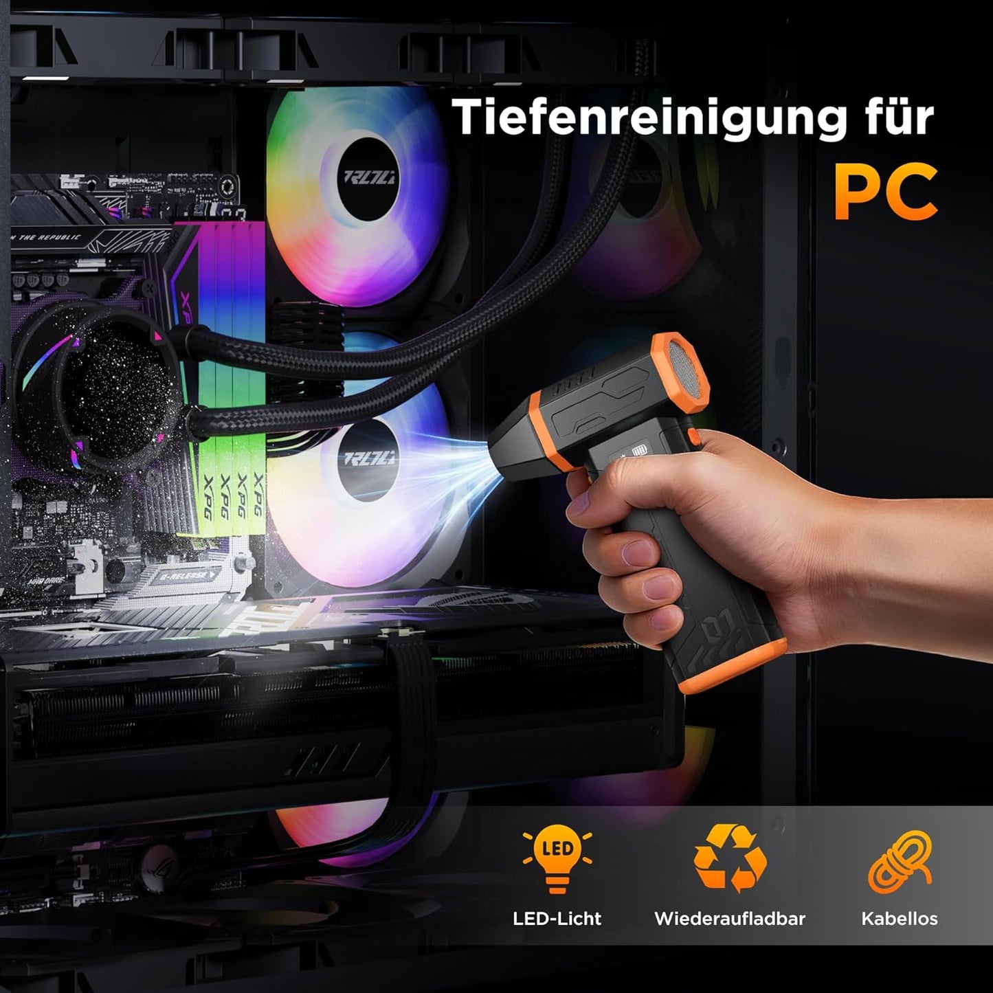 Elektrisches Druckluftspray für PC-Reinigung, Orange