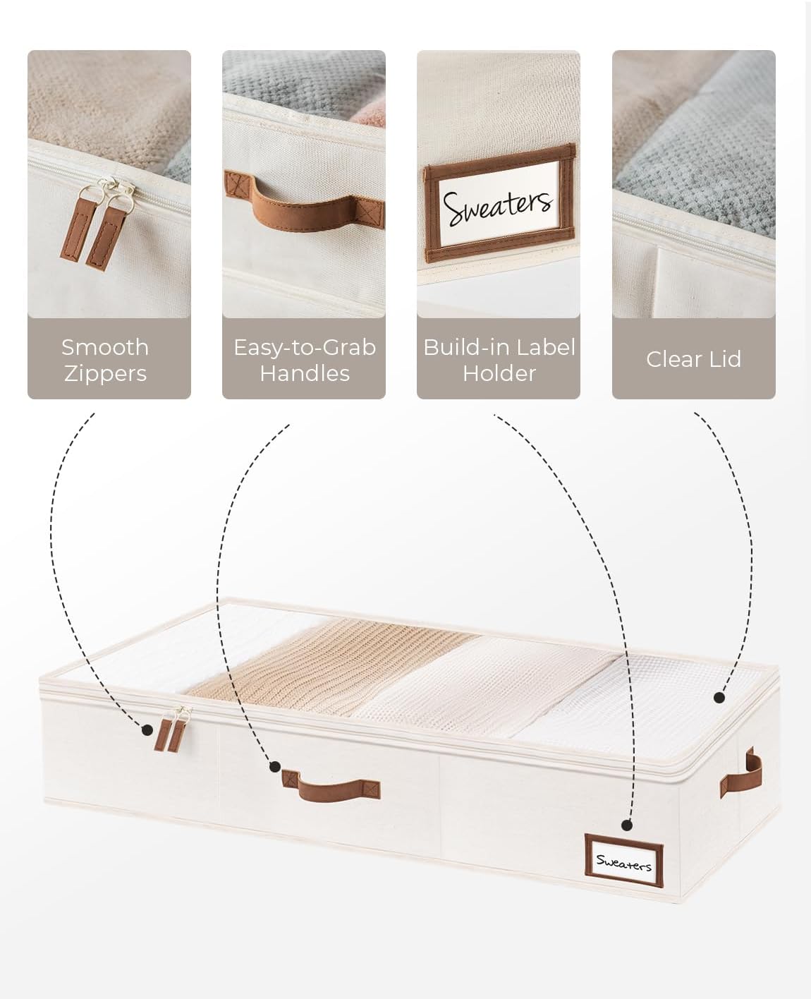 Unterbett-Aufbewahrungsbox, 2 Stück, 60 x 32 x 13 cm Beige
