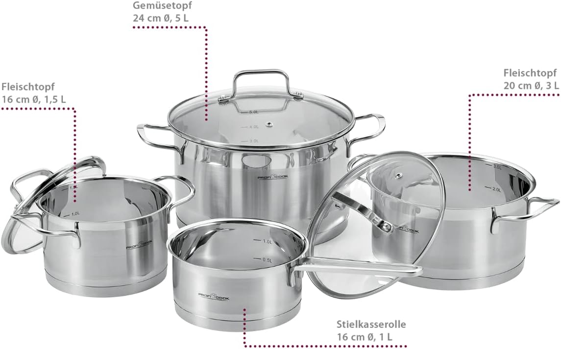 7-teiliges Induktions-Kochtopfset PC-KTS 1224, 7 teiliges Kochtopf Set, Kochtöpfe