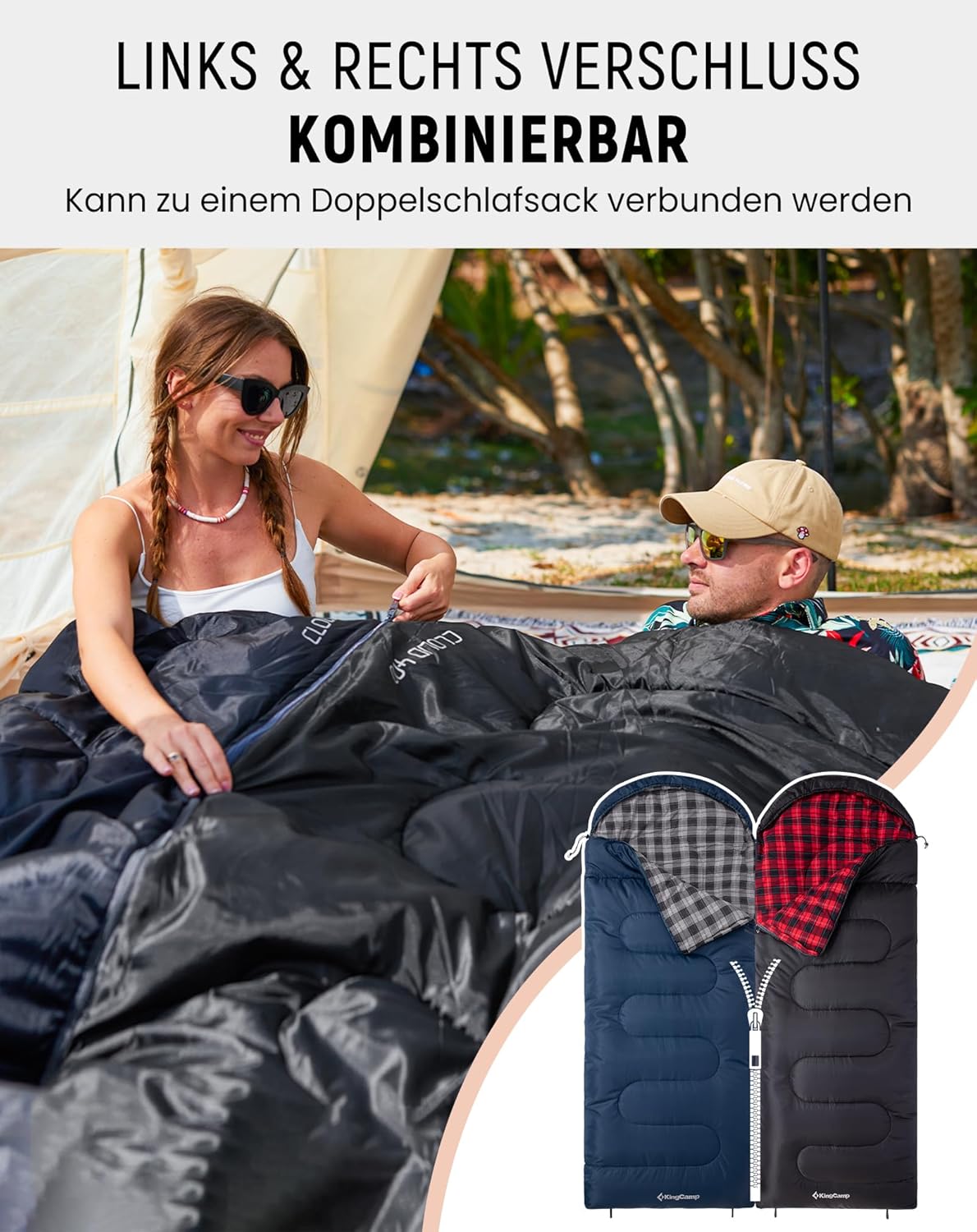 Schlafsack für 3-4 Jahreszeiten, Everyday 4 Jahreszeiten Schwarz-L-Zip