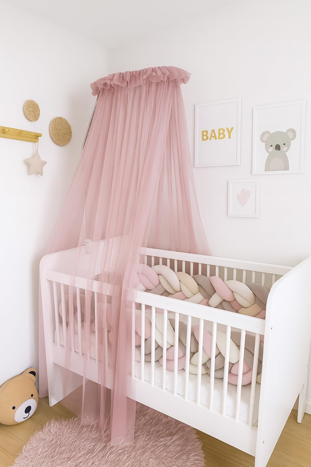 Betthimmel für Babybett aus feinem Tüll (300x180 cm), Altrosa