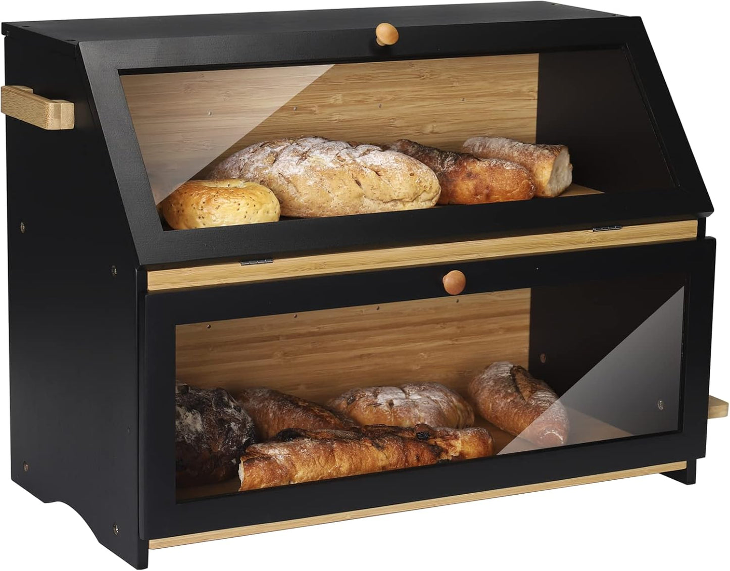 2-stöckiger Brotkasten mit Schneidebrett, Black(50x25x37cm/19.7"x9.8"x14.5")