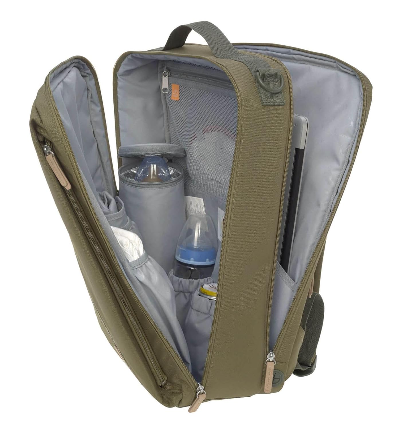 Wickelrucksack mit Wickelunterlage und Kinderwagenbefestigung, Olive