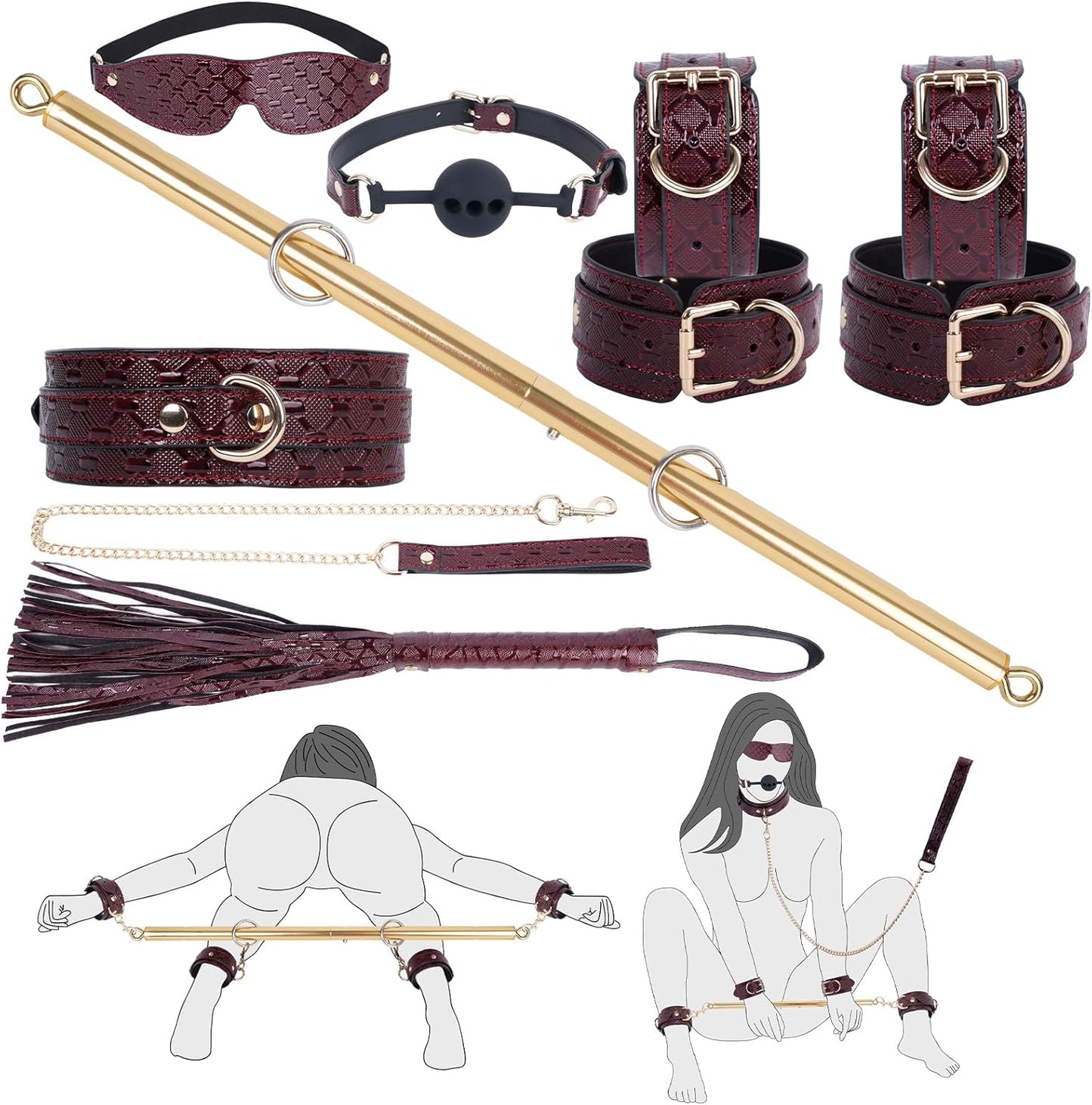 BDSM Bondage Spreizstangen-Set (10-teilig), Rot