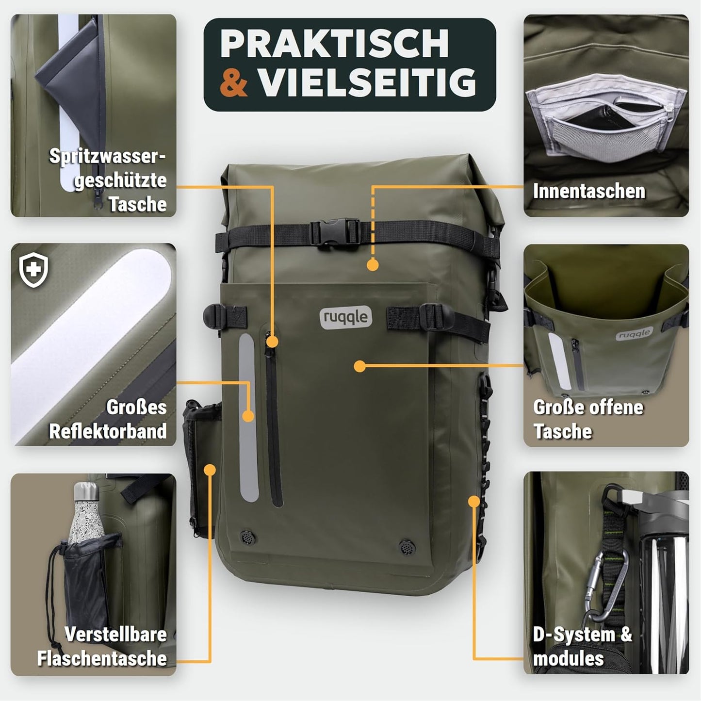 Wasserdichter Rolltop-Rucksack für Outdoor-Aktivitäten, 30 Liter Gelb