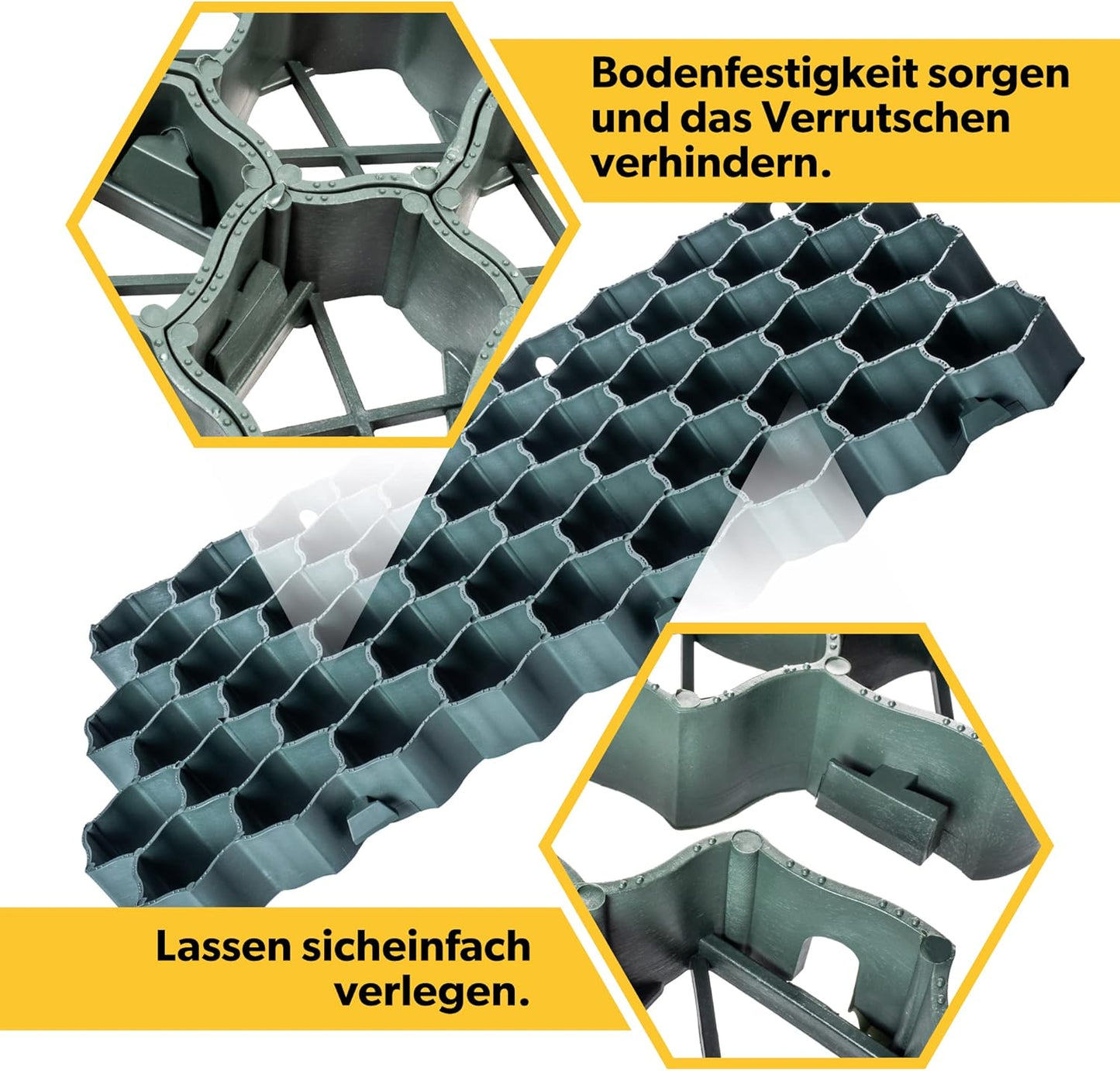 4-teiliges Rasengitterplatten-Set, Grün Rechteckig, 4 Stück