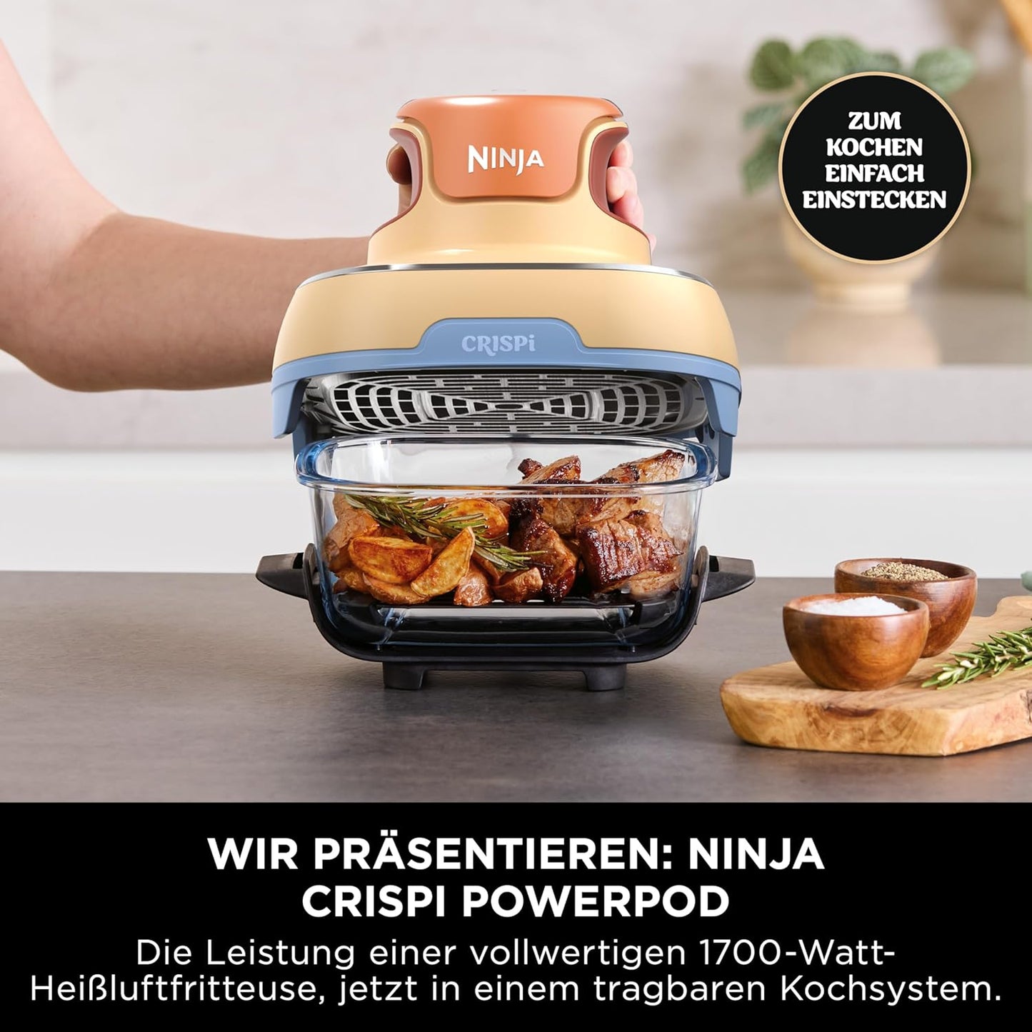 CRISPi Tragbare Heissluftfritteuse mit Glasbehältern, Mango-wolken
