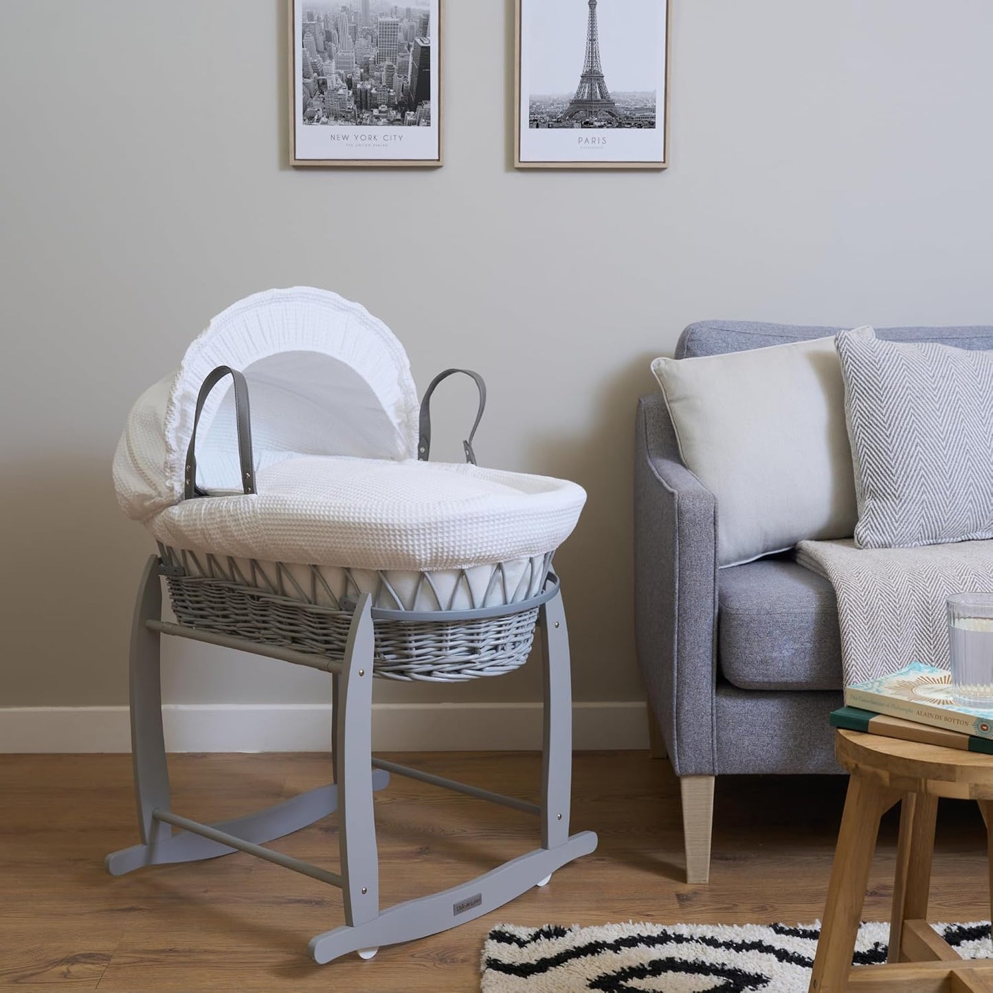 Deluxe Schaukelständer für Babykörbchen, Clair de Lune Deluxe Babykörbchenständer Einzelbett Grau