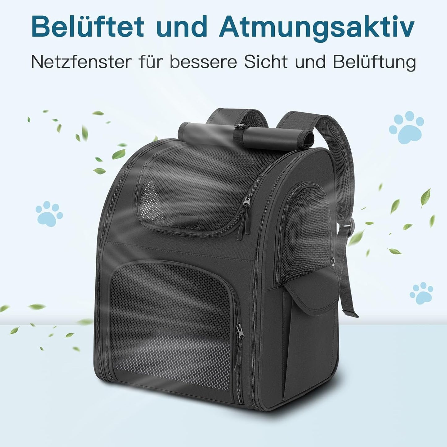 Hunderucksack bis 10 kg mit Netzfenster, Schwarz