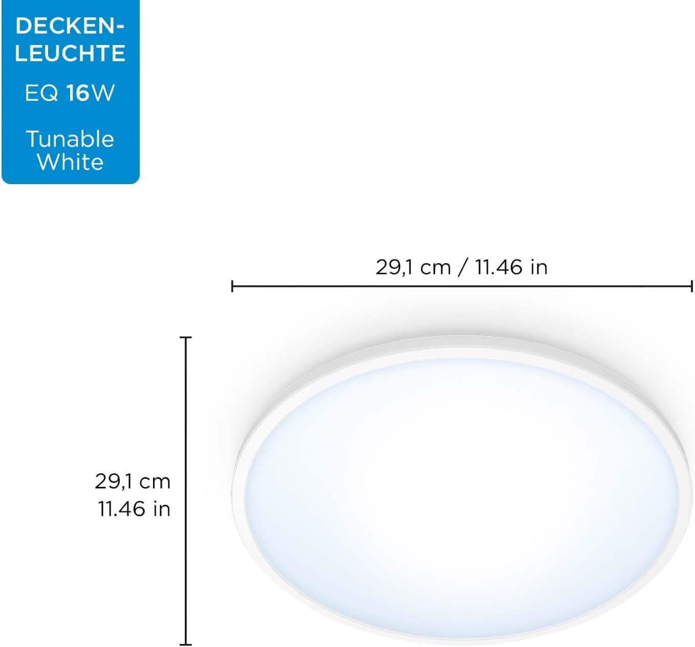 Superslim Deckenleuchte 16W, LED-Leuchte, Warm- bis Kaltweiss Ø292 mm Weiss