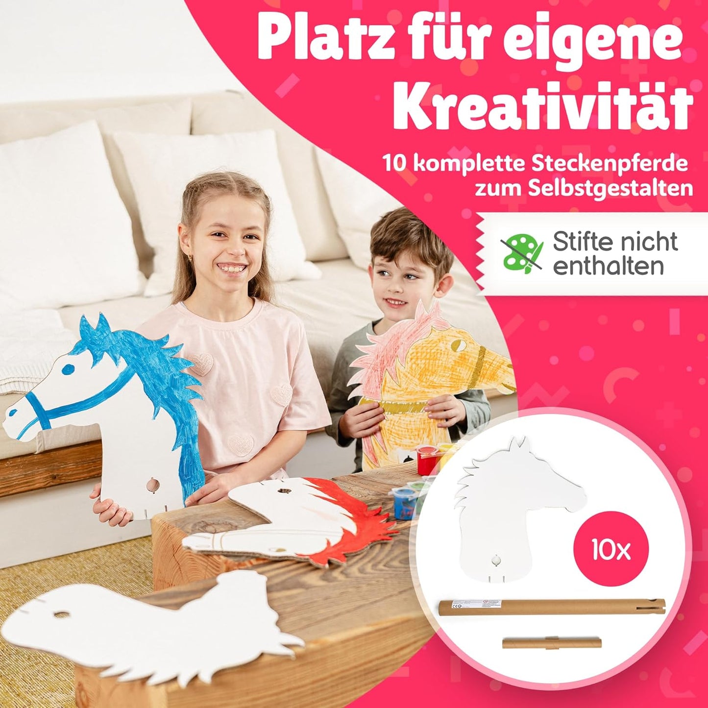 10 Stück Steckenpferde Bastelset