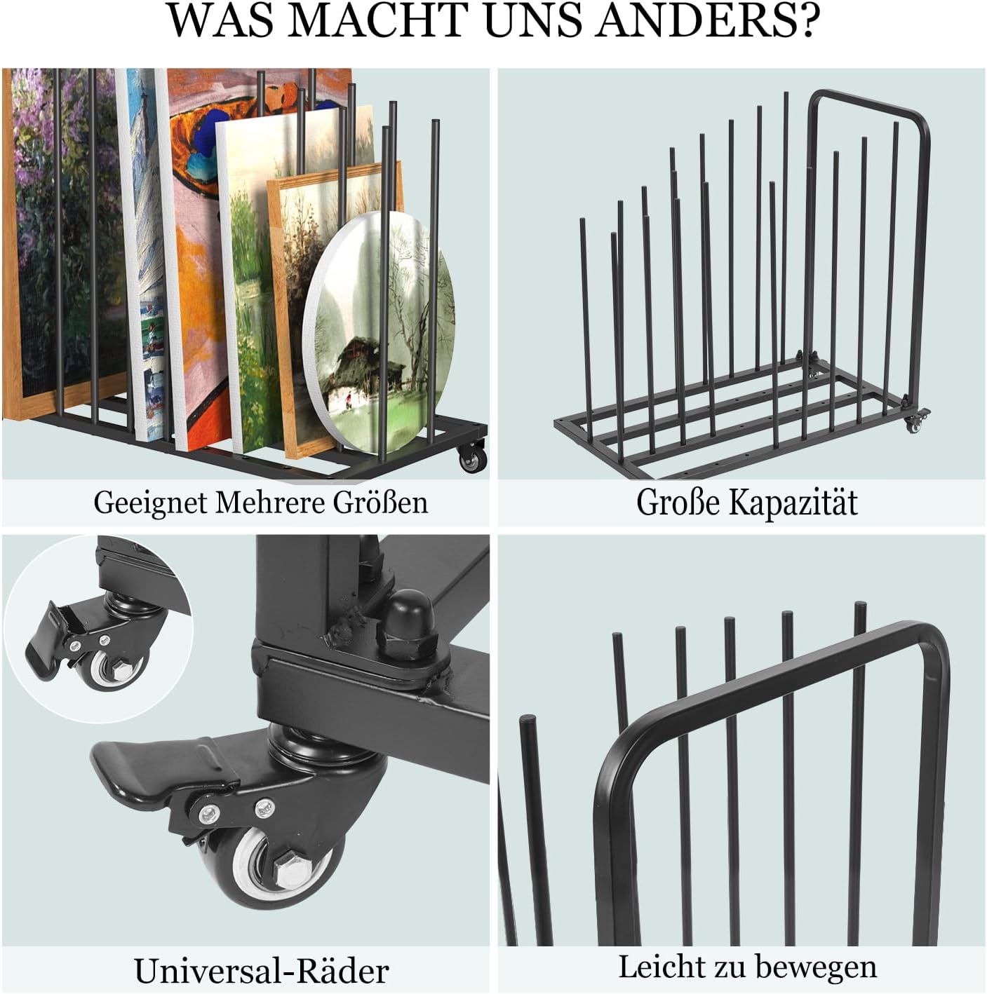 Mobiles Kunst-Trockengestell mit Rollen und Bremse