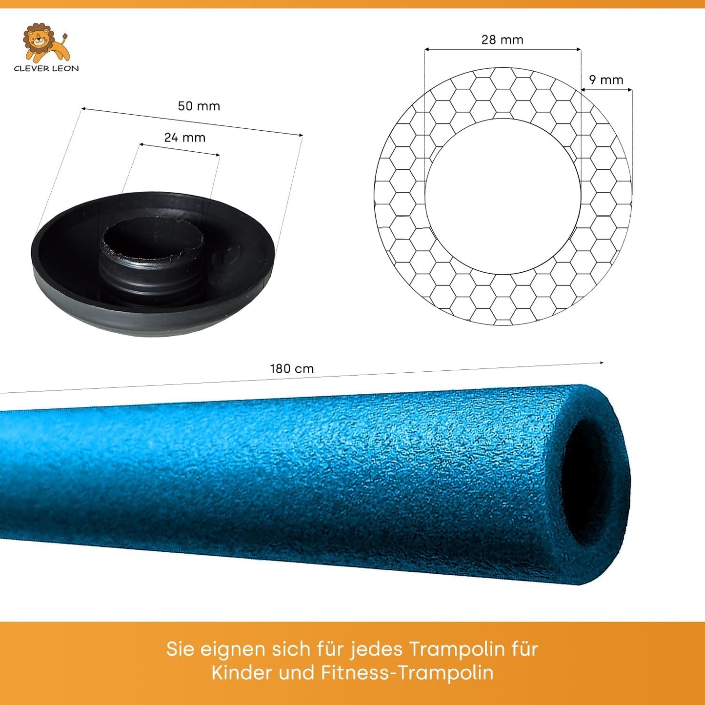 8er-Set Trampolin-Stangenschutz, Blau inkl. Kappen